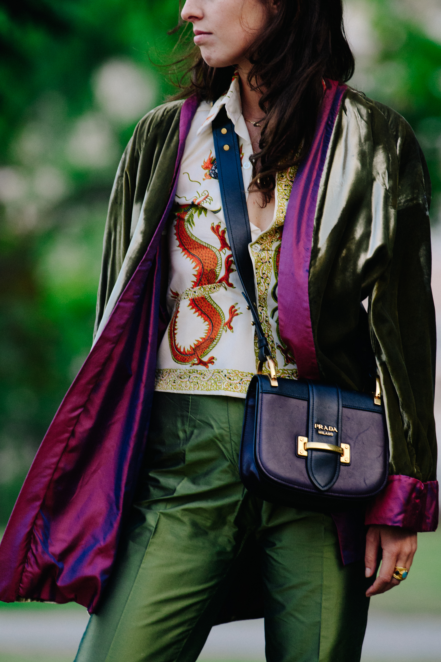 Woman wearing colourful silk outfit