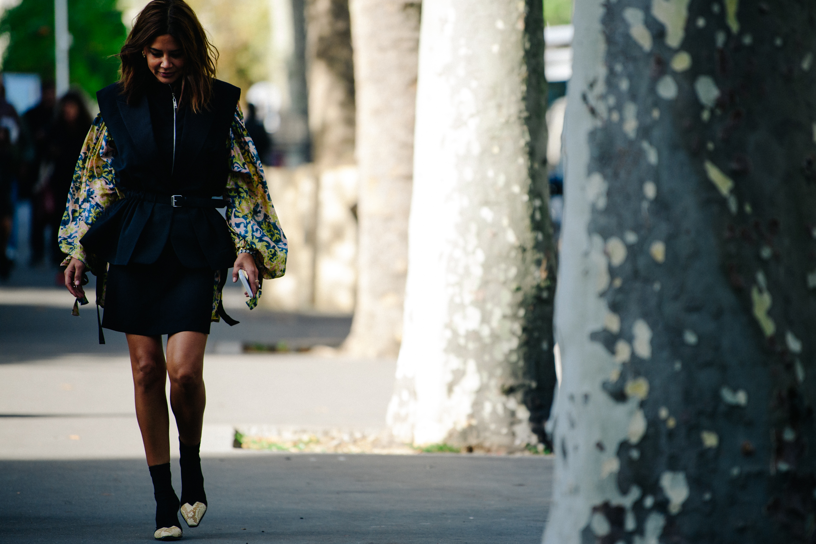 Woman wearing floral sleeves