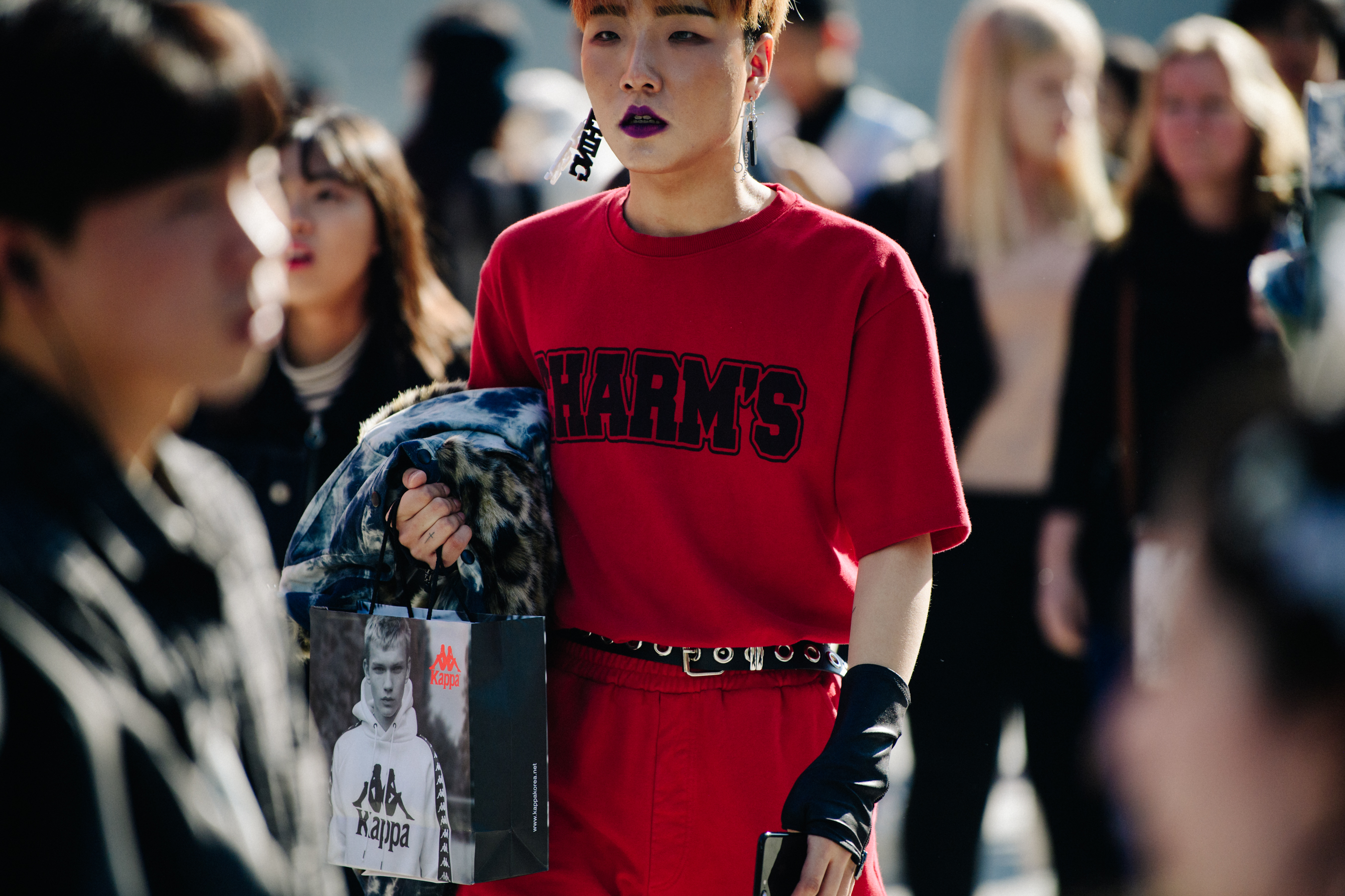 Woman wearing red outfit