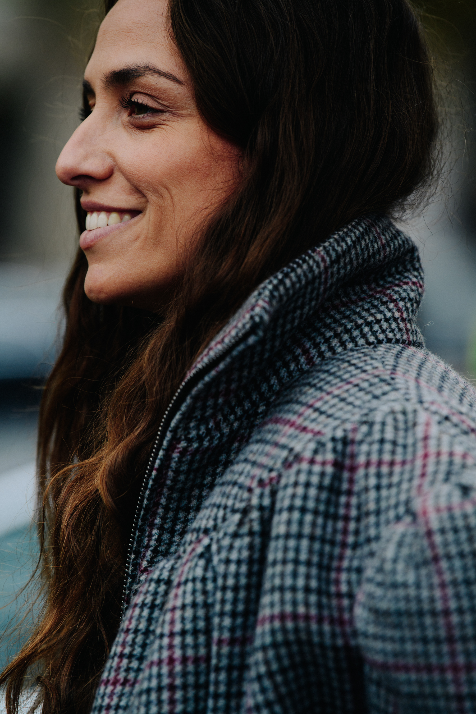 Woman wearing check outfit
