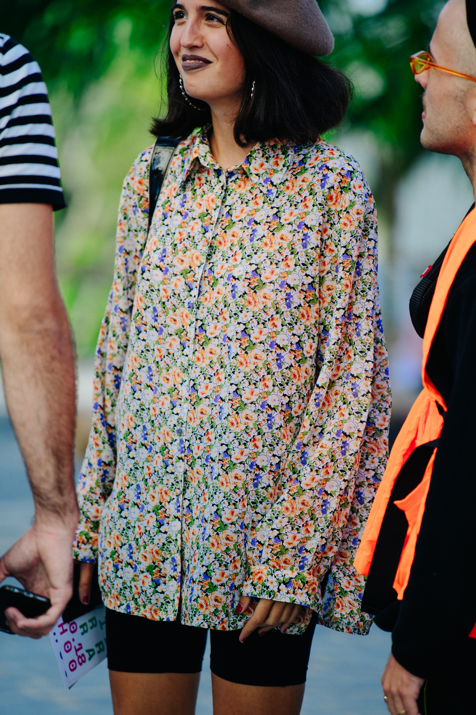 Woman wearing floral shirt