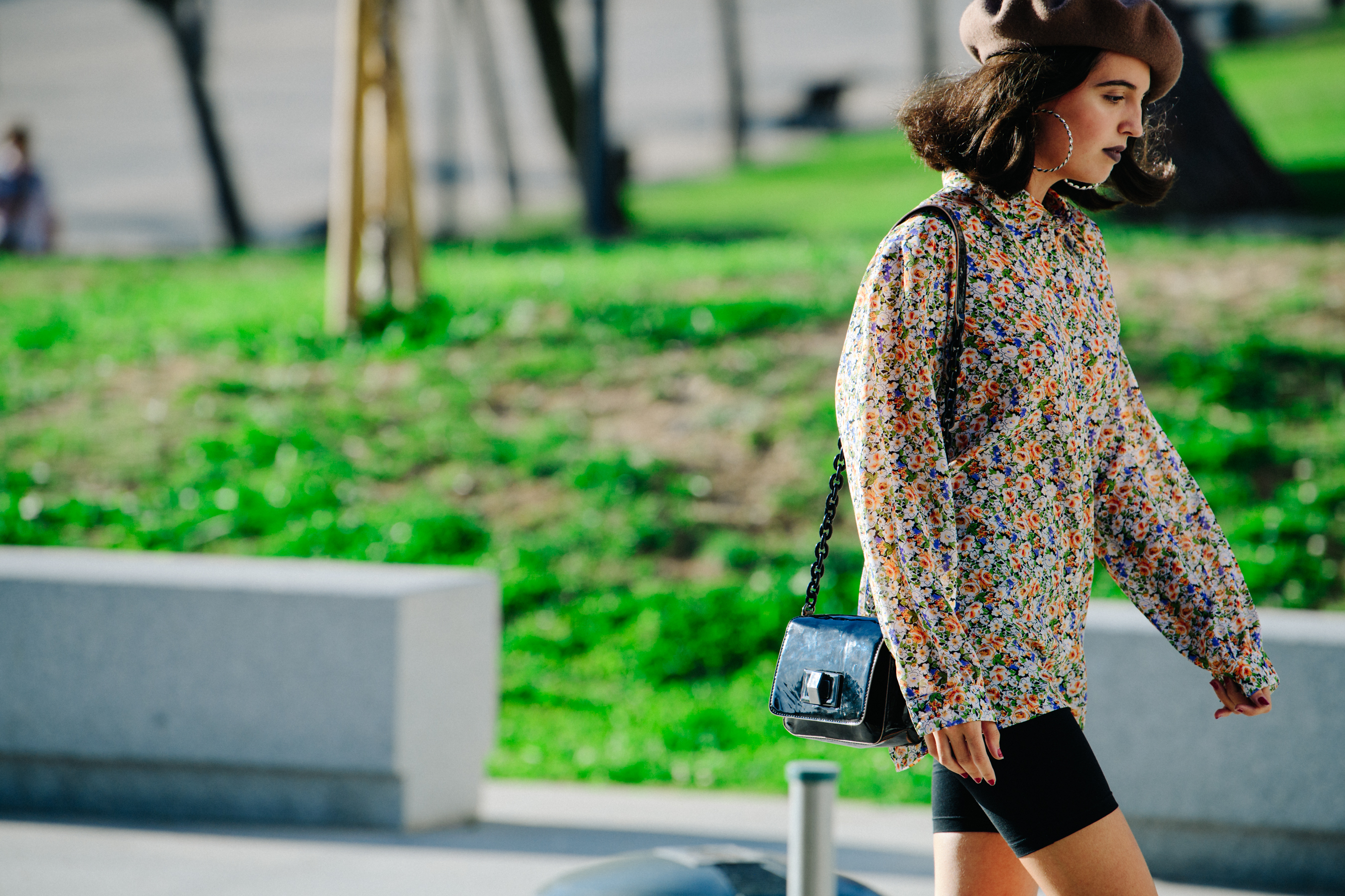 Woman wearing floral shirt