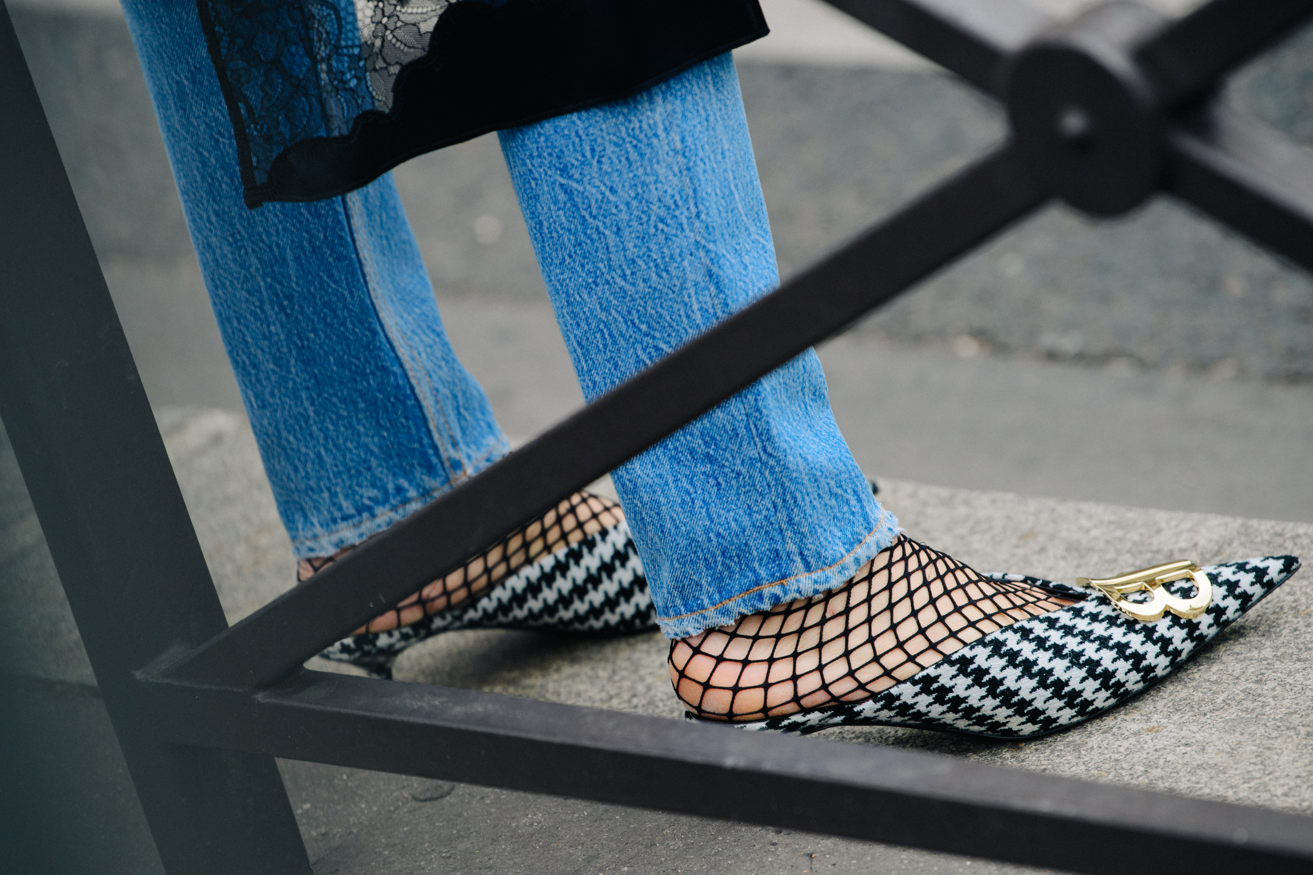 Woman wearing fish net tights