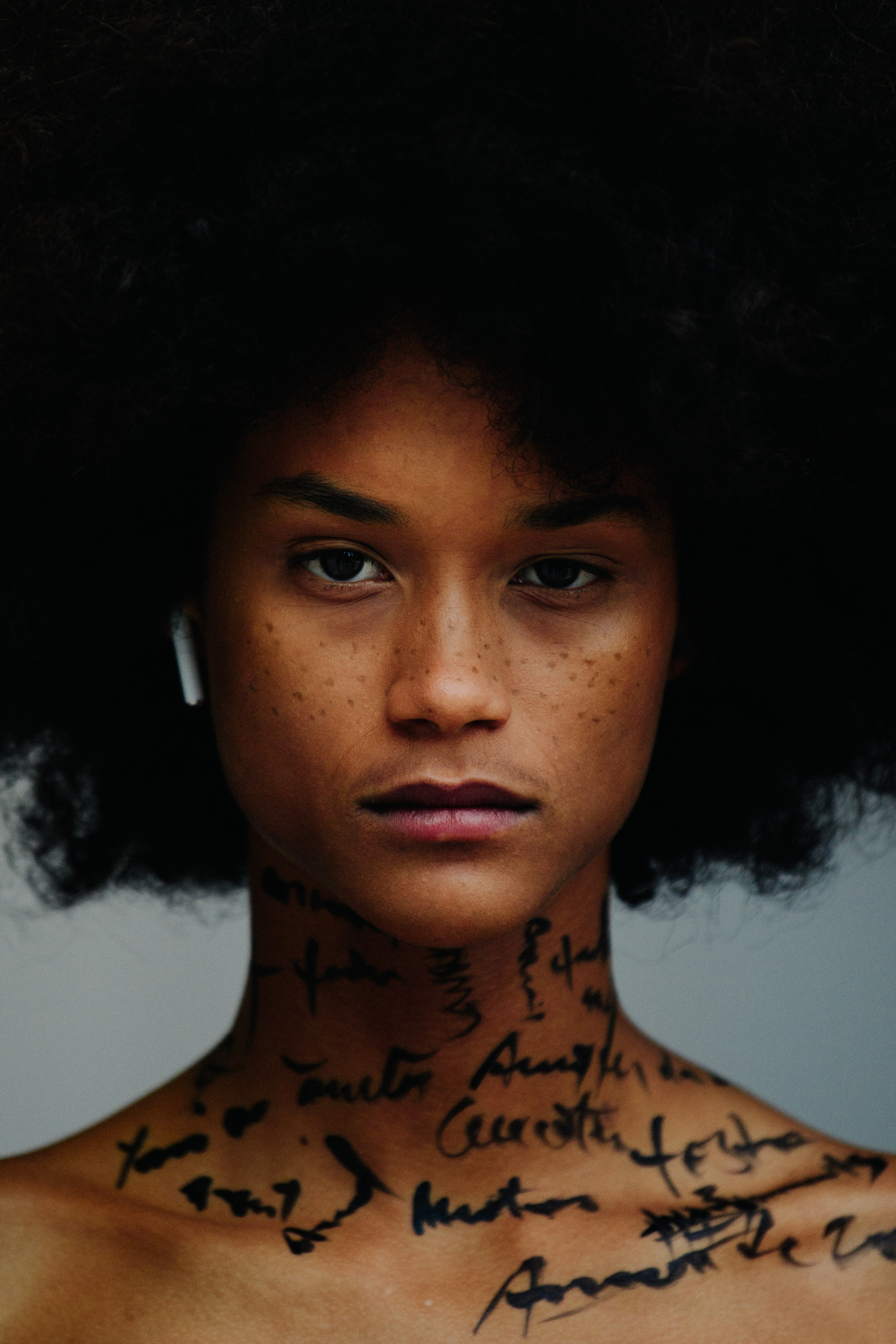 Portrait of model with large afro hair