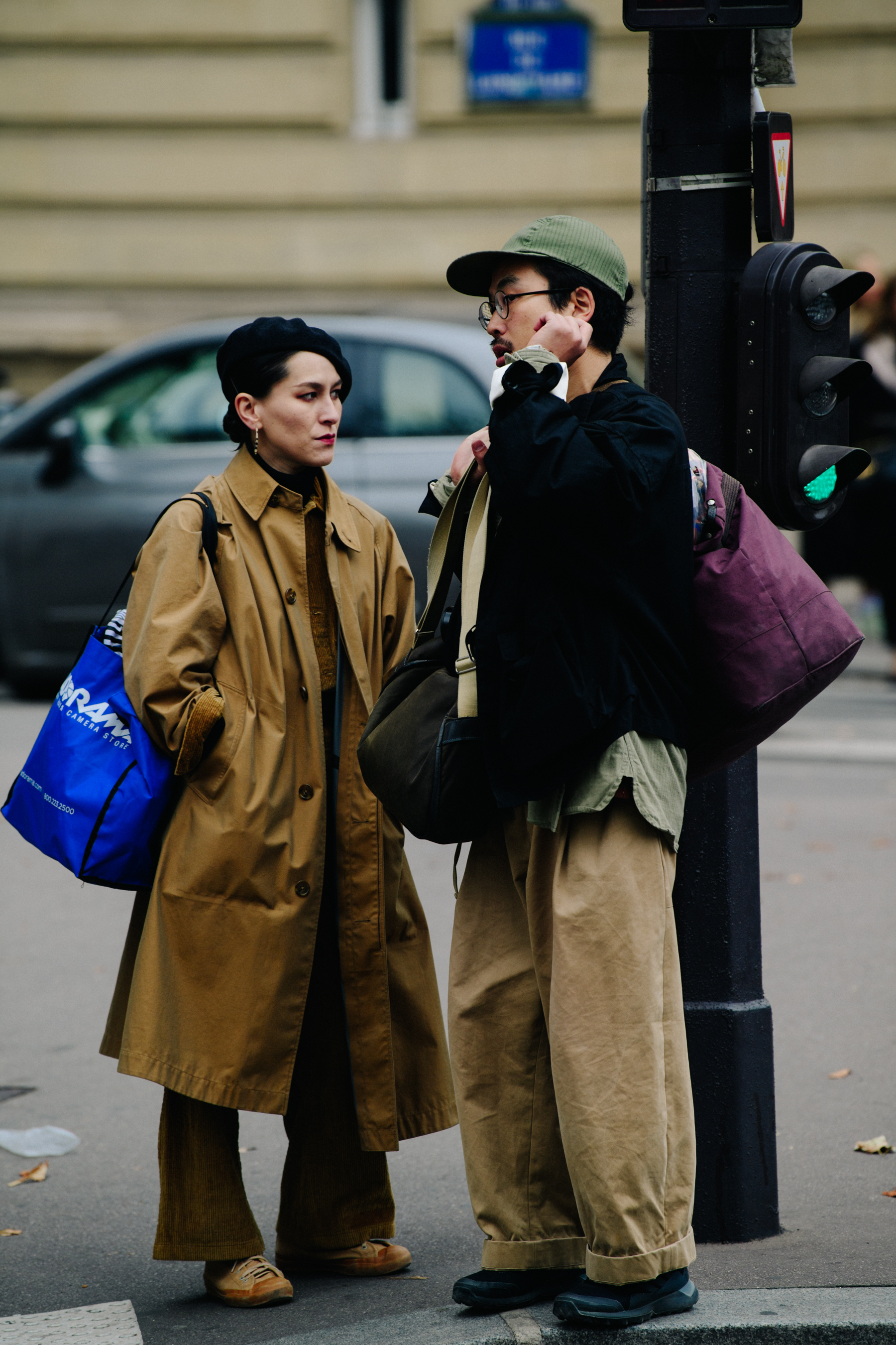 Japanese couple wearing tan outfits