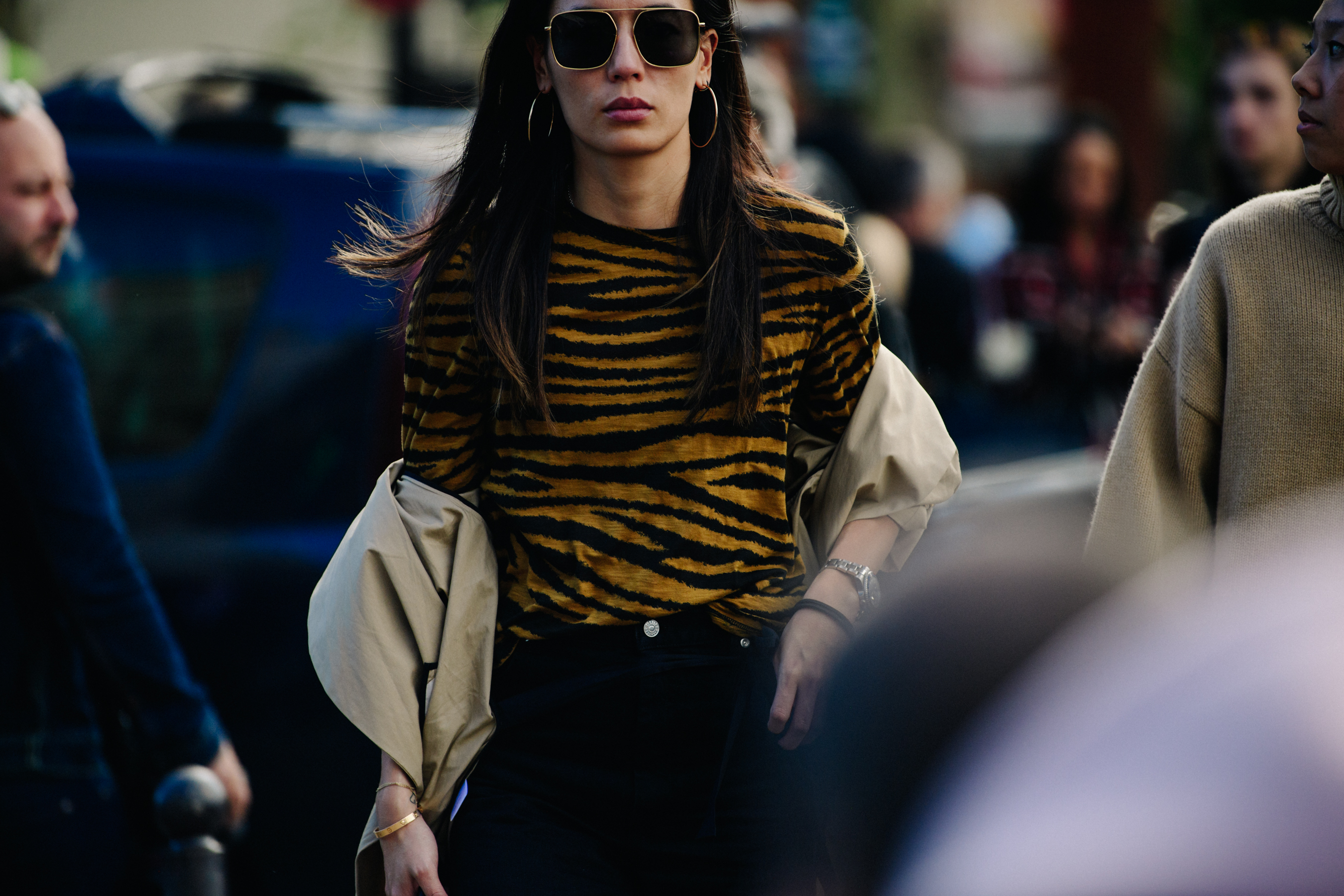Woman wearing striped top