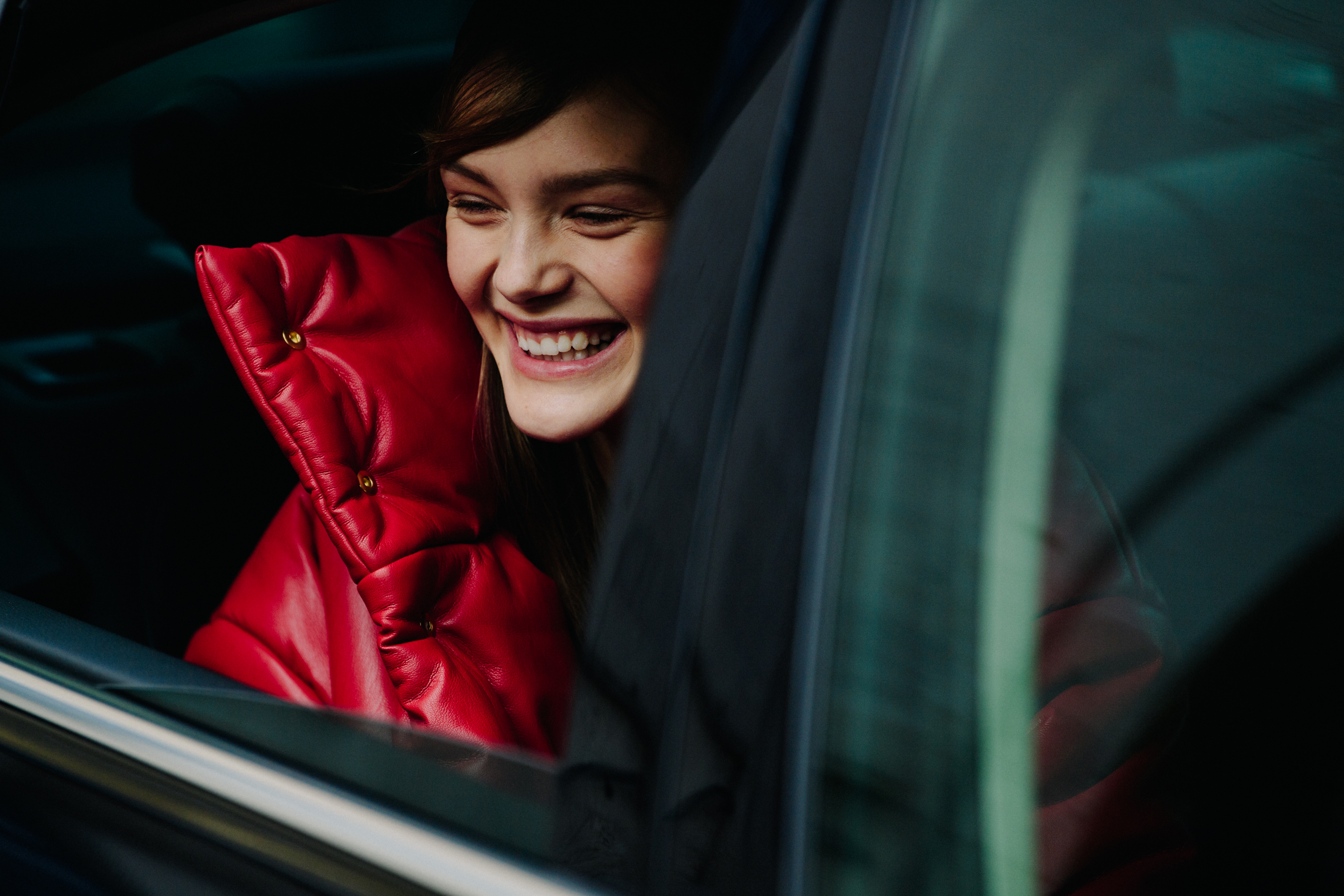 Model wearing red coat