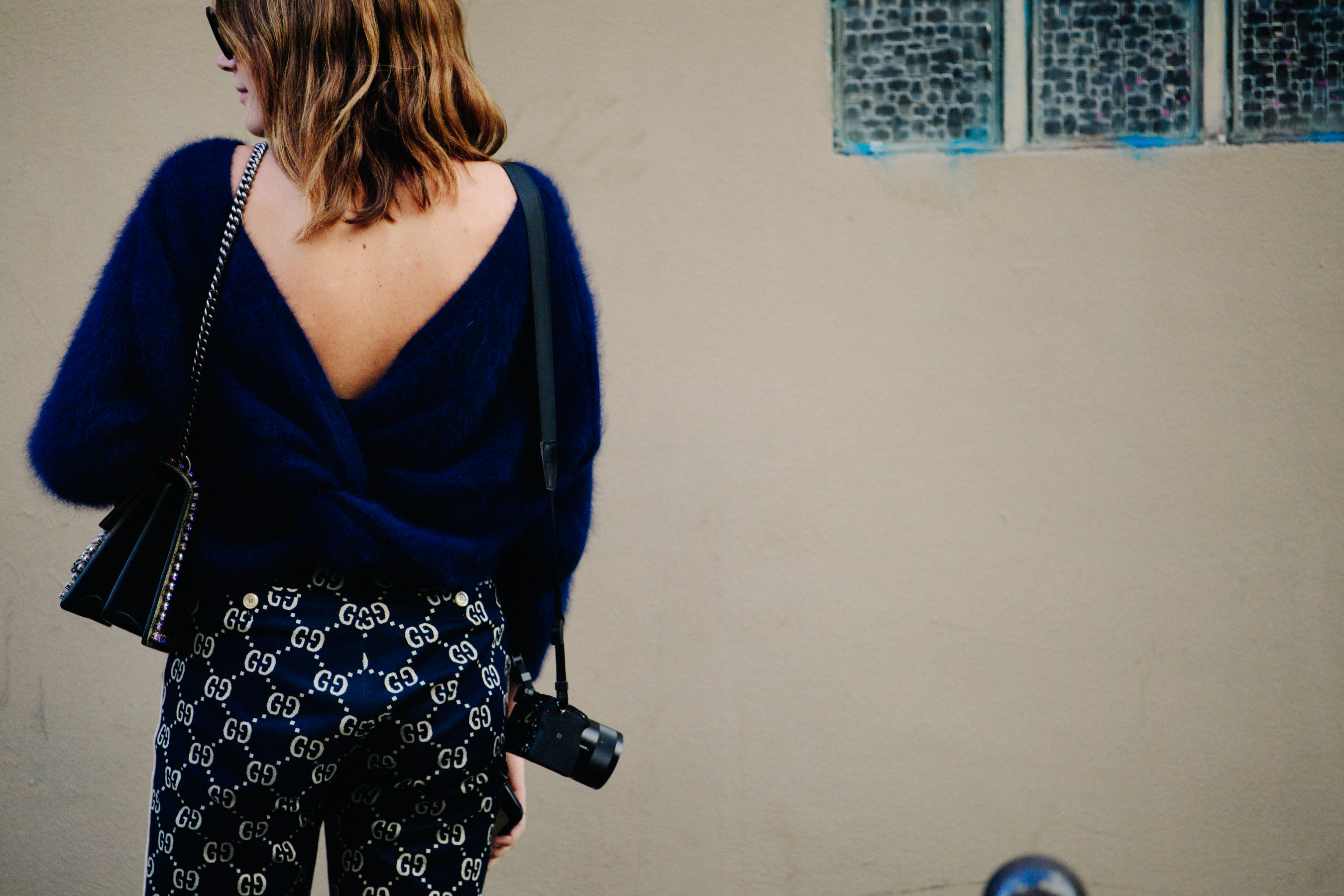 American blogger wearing Gucci pants