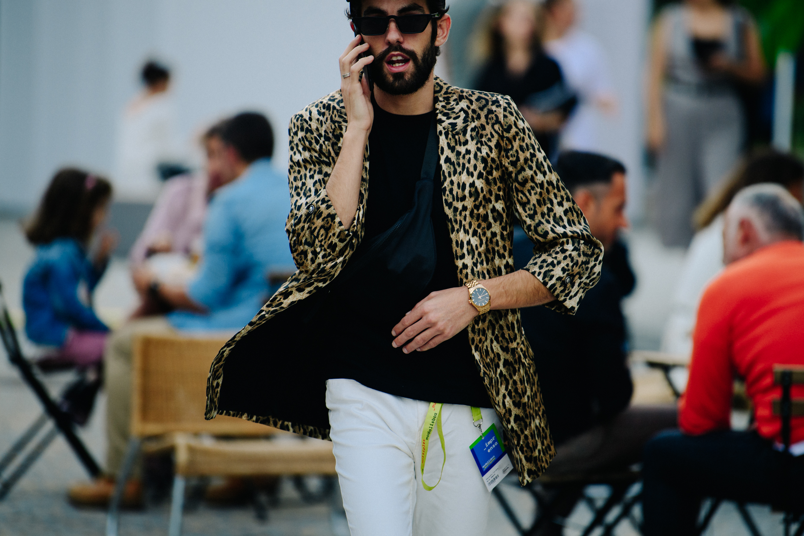 Man wearing animal print jacket