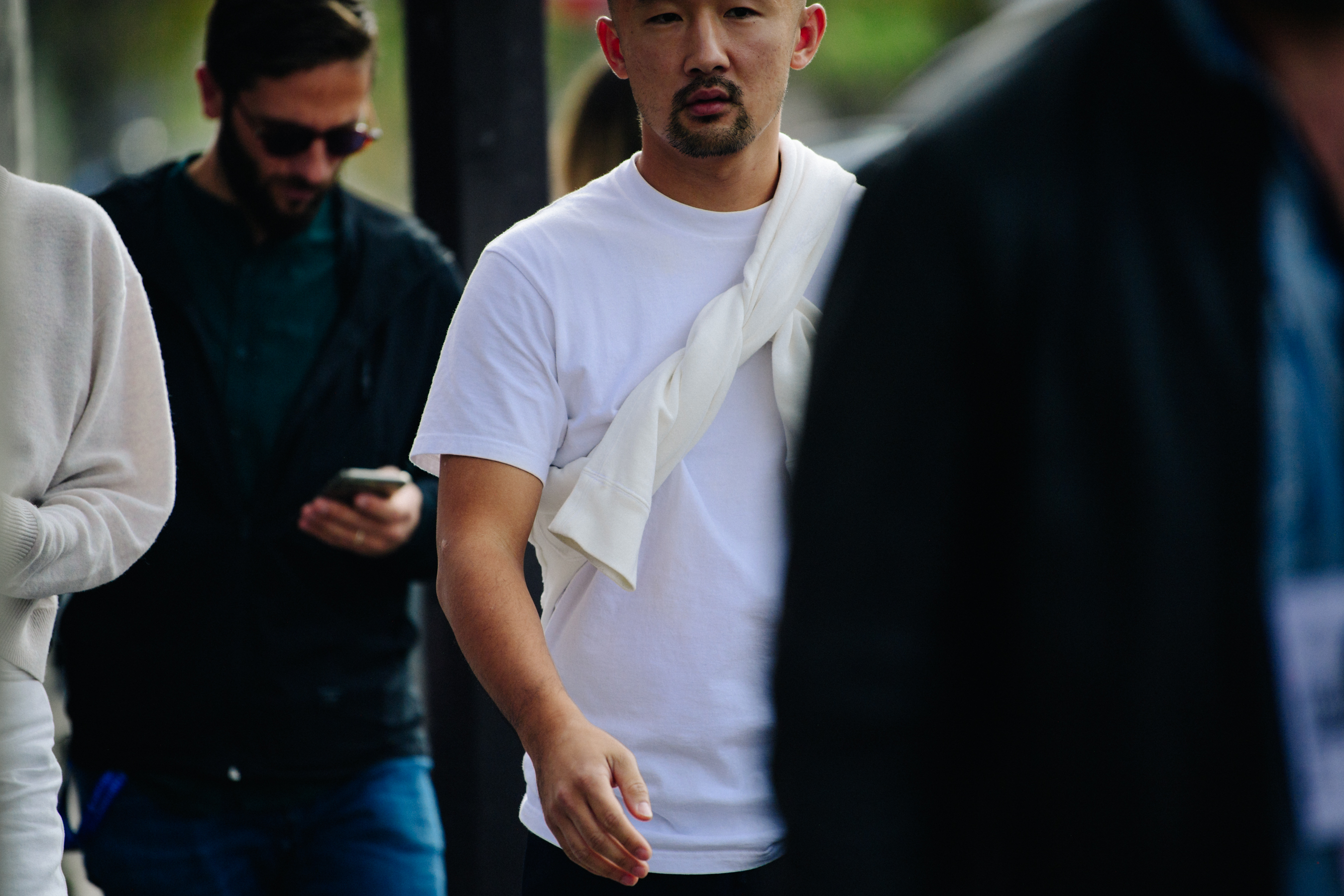 Man wearing white tee shirt
