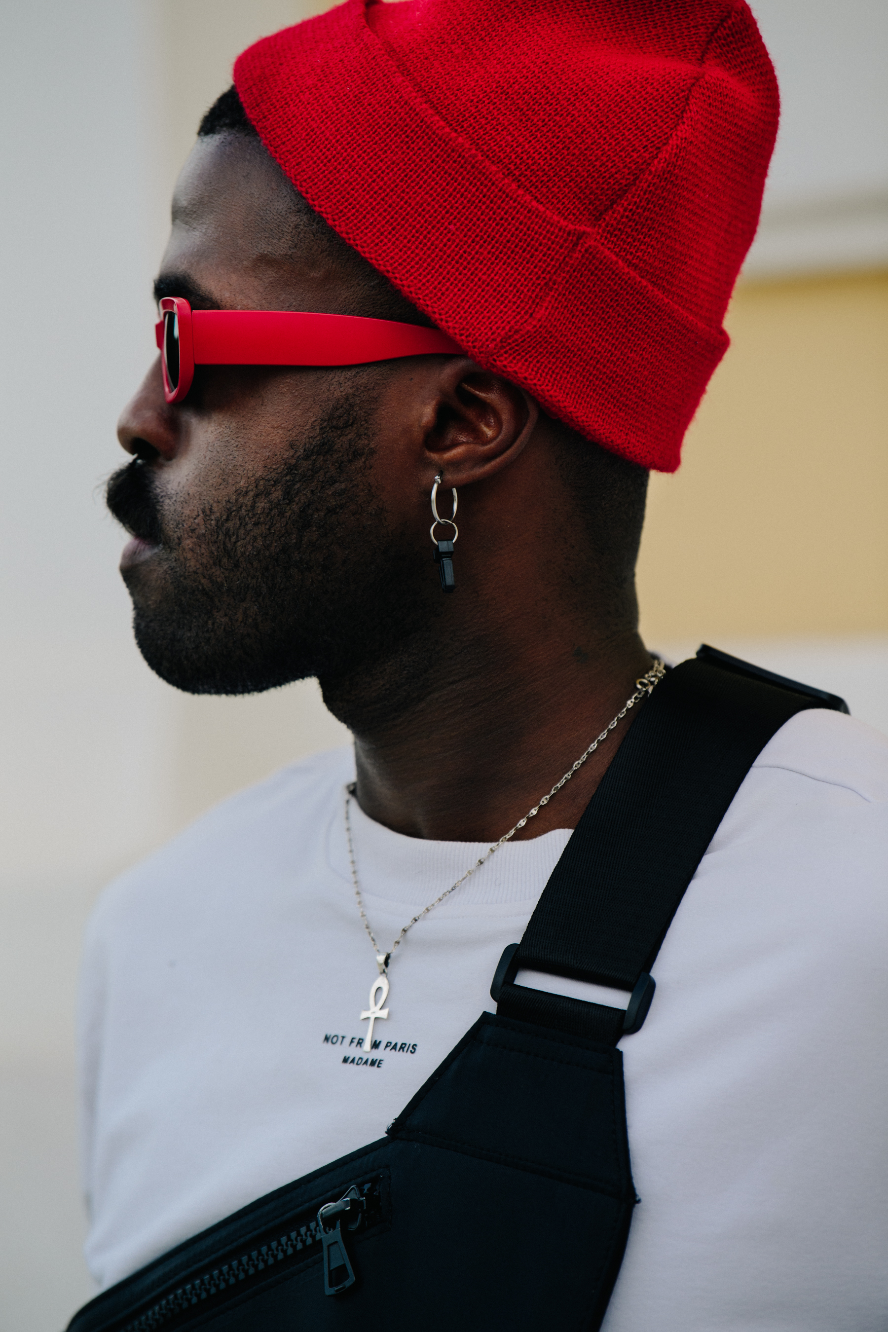 Man wearing red and white outfit