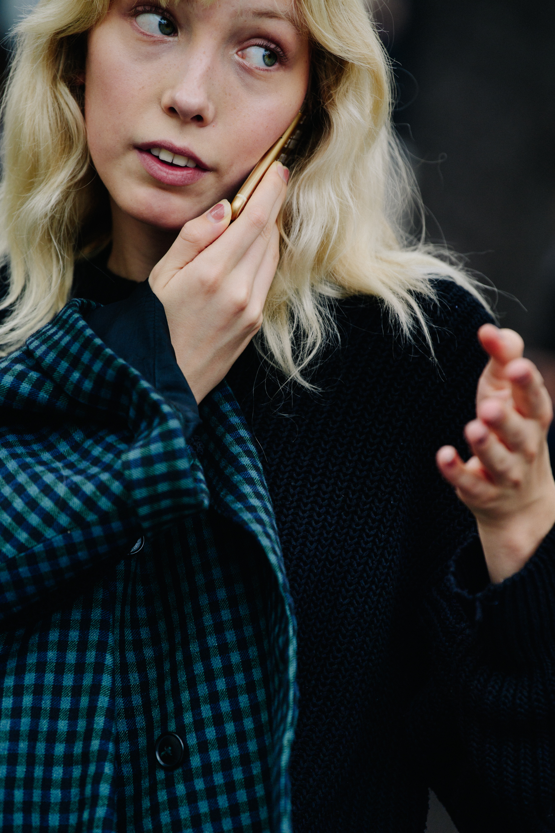 Model talking on iPhone