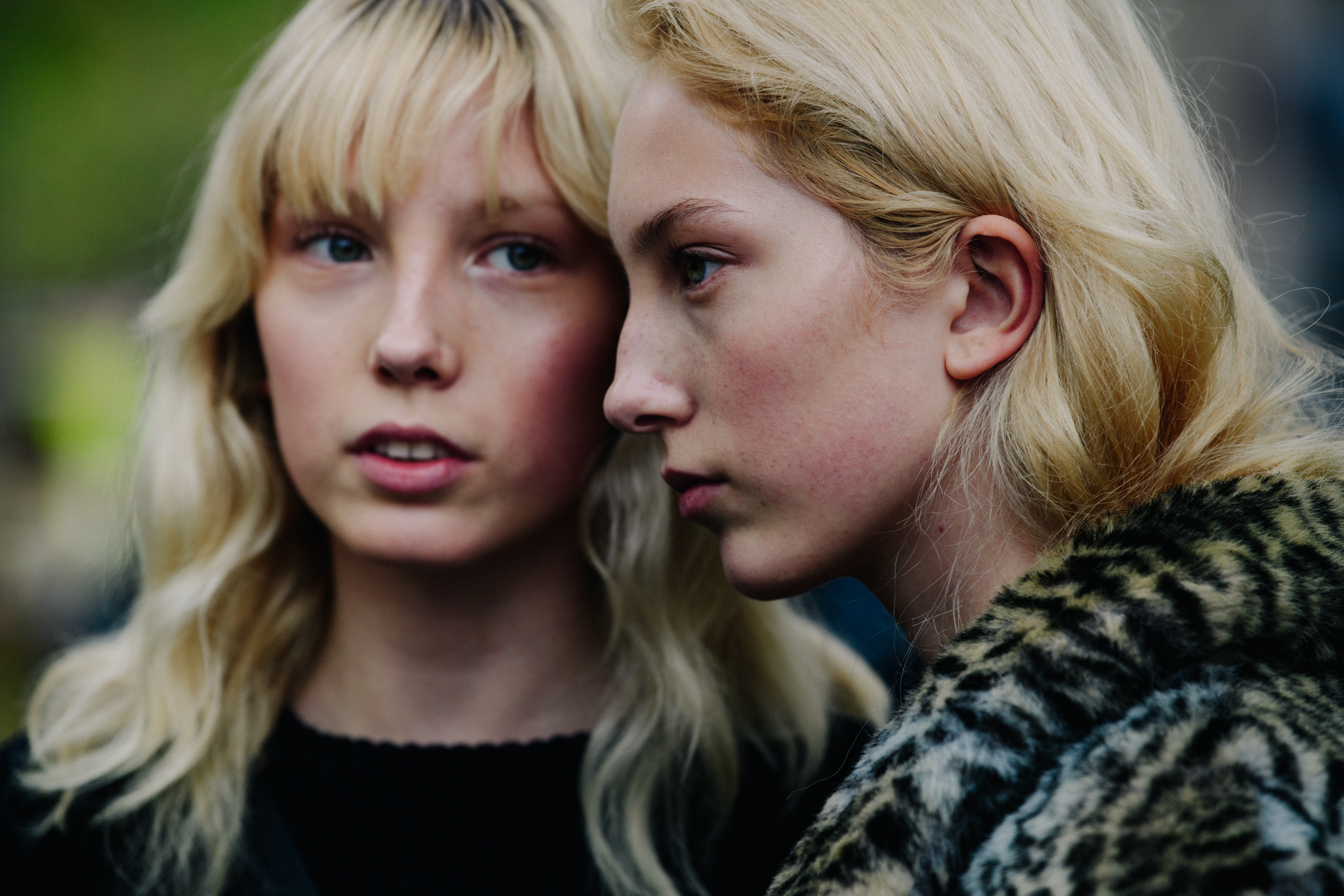 Two model twins with blonde hair