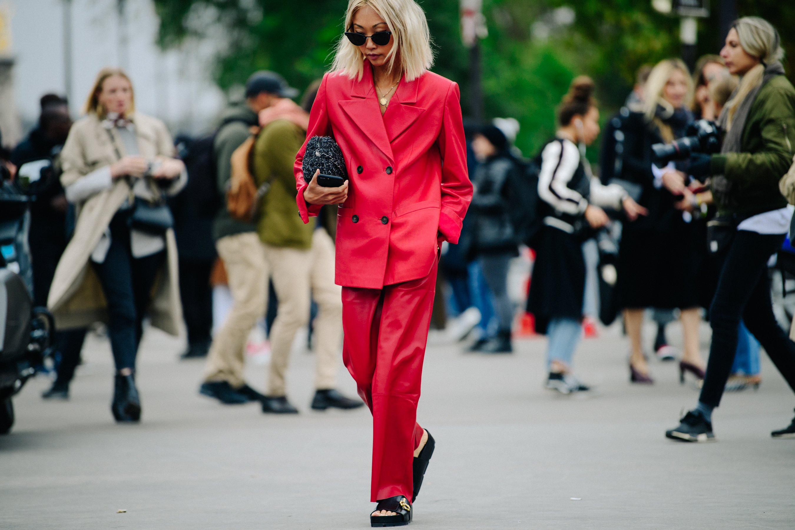 Woman wearing red suit