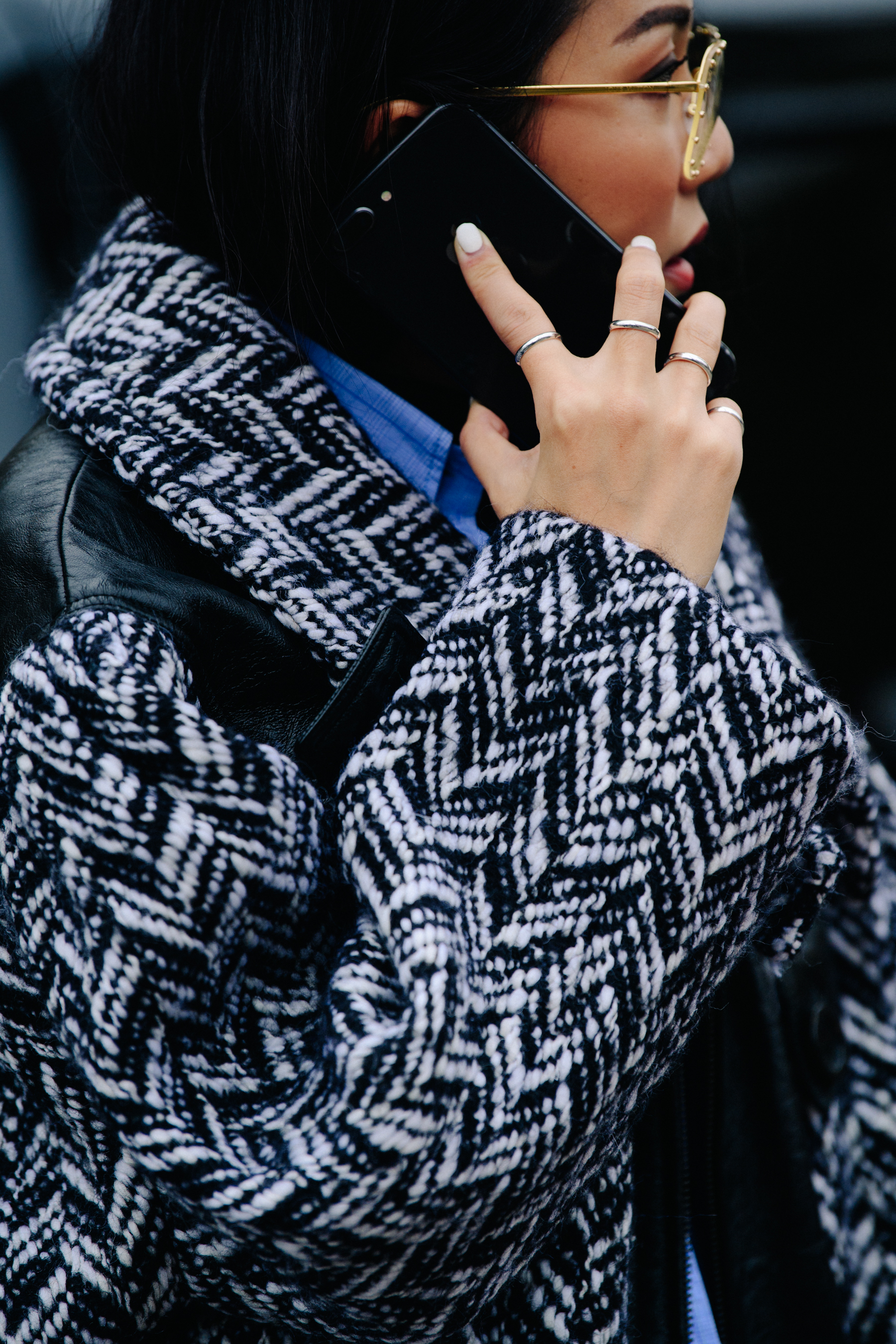 Woman wearing pattern wool coat