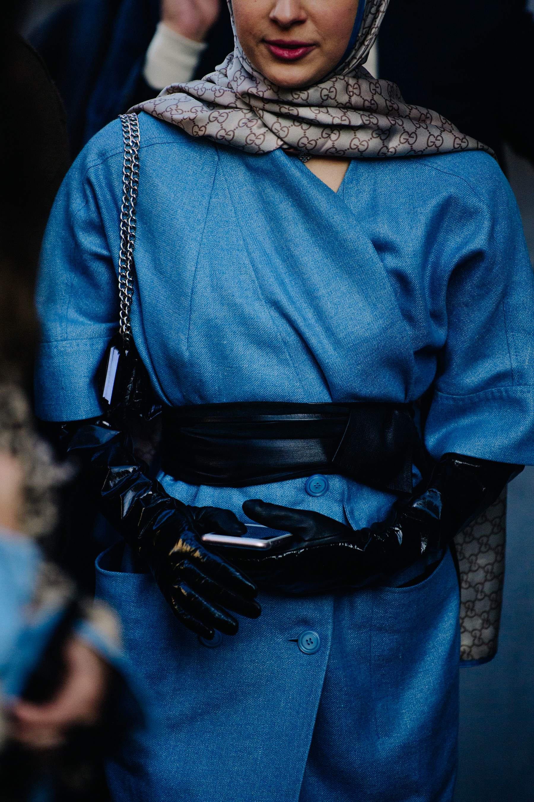 Woman wearing denim dress
