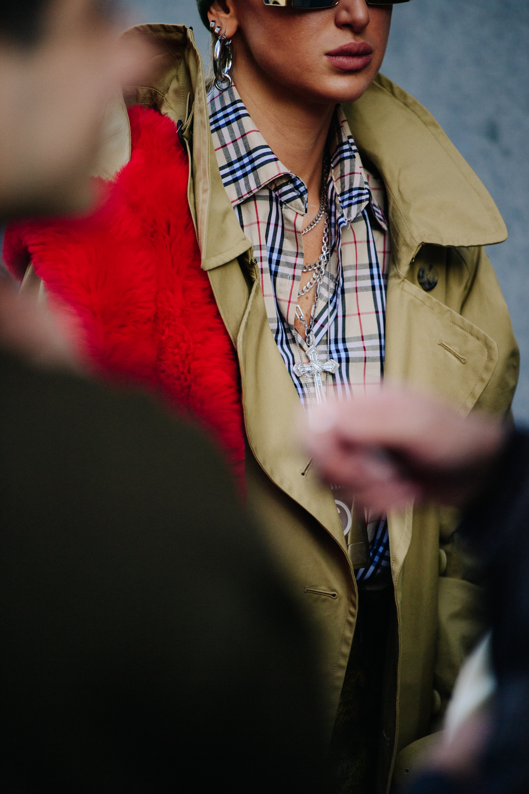 Woman wearing Burberry shirt