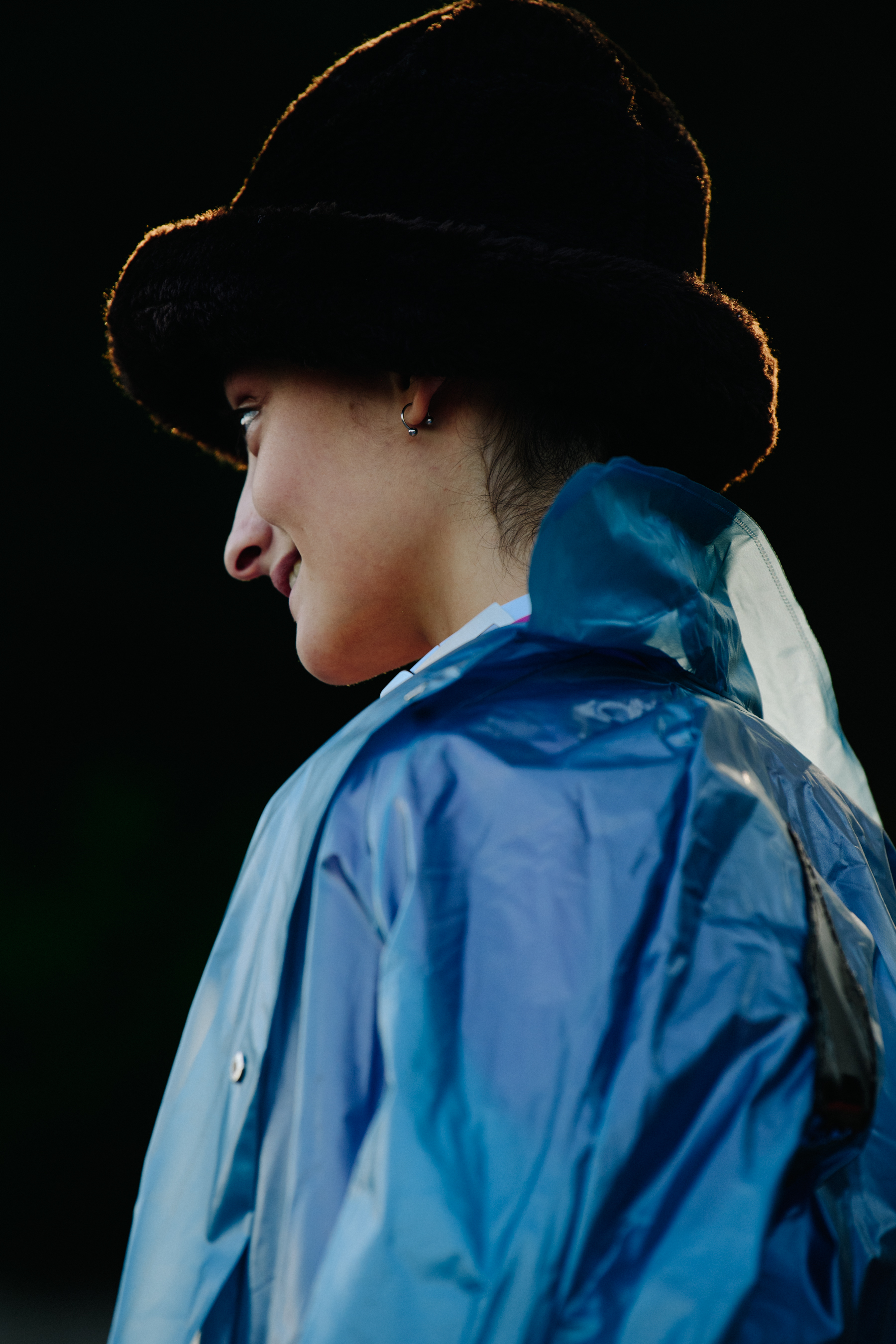 Woman wearing fur hat
