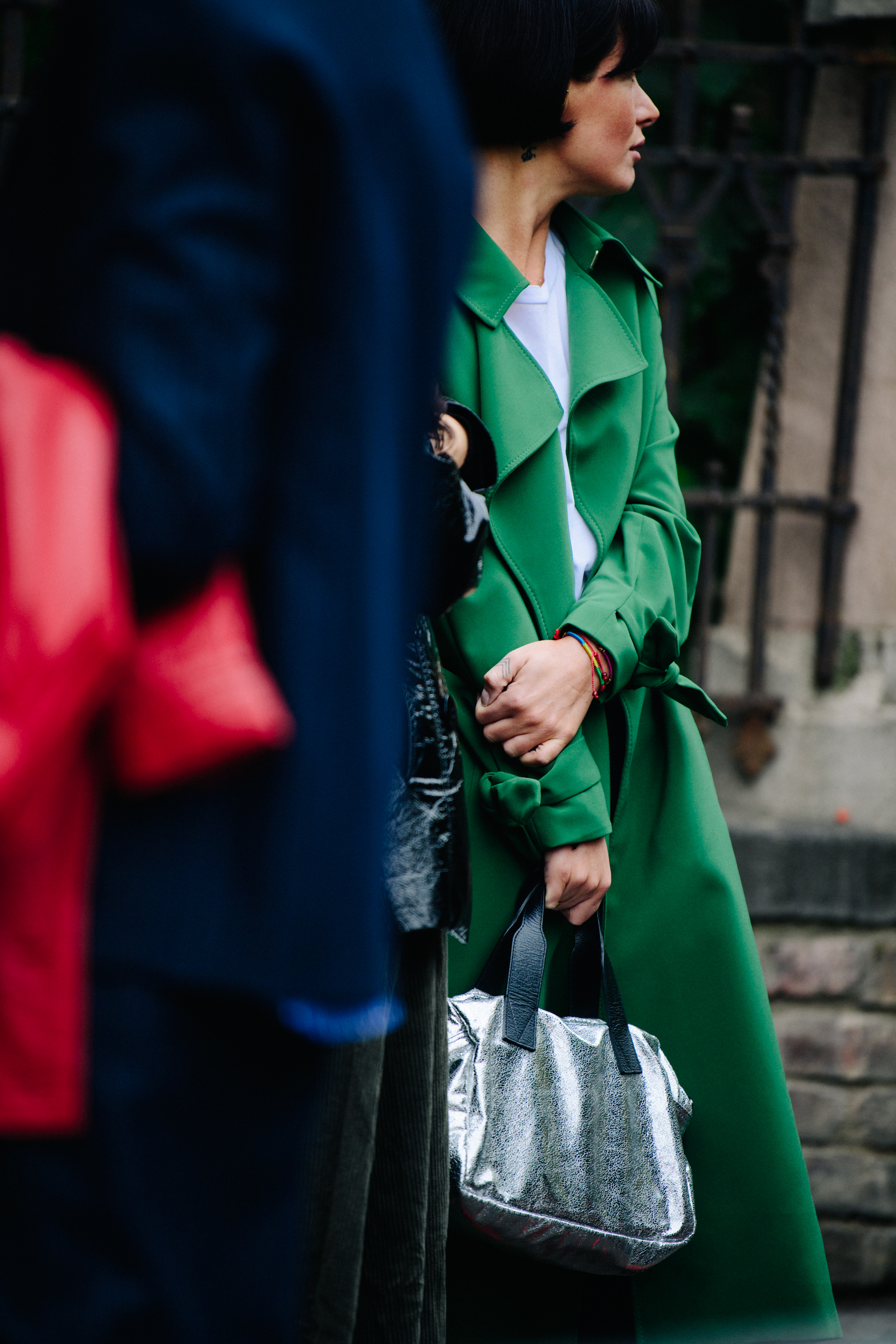 Woman wearing green coat