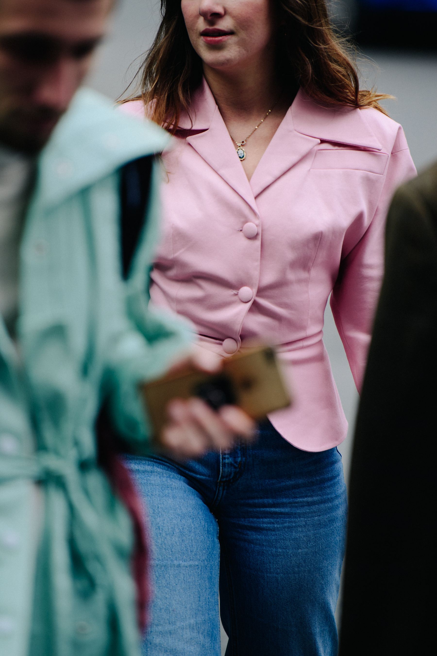 Woman wearing pink jacket