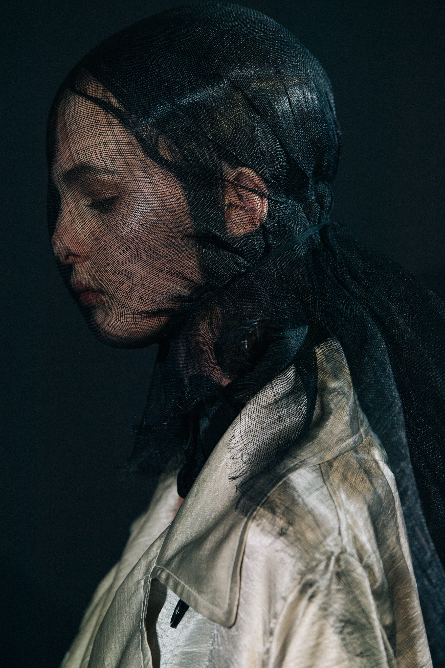 Models wearing veils at Ann Demeulemeester