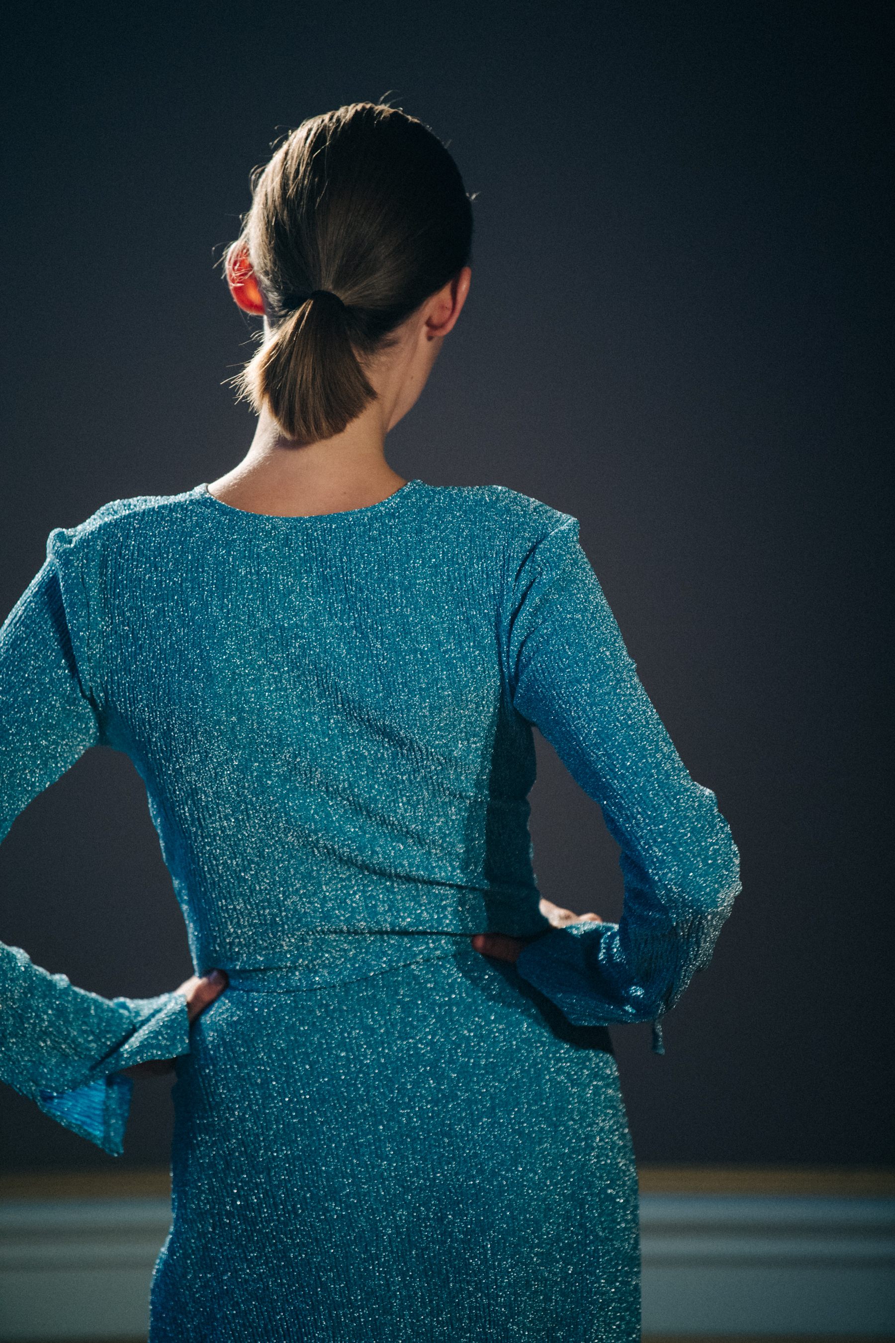 Emma Oak Isbach backstage at Birger Christensen