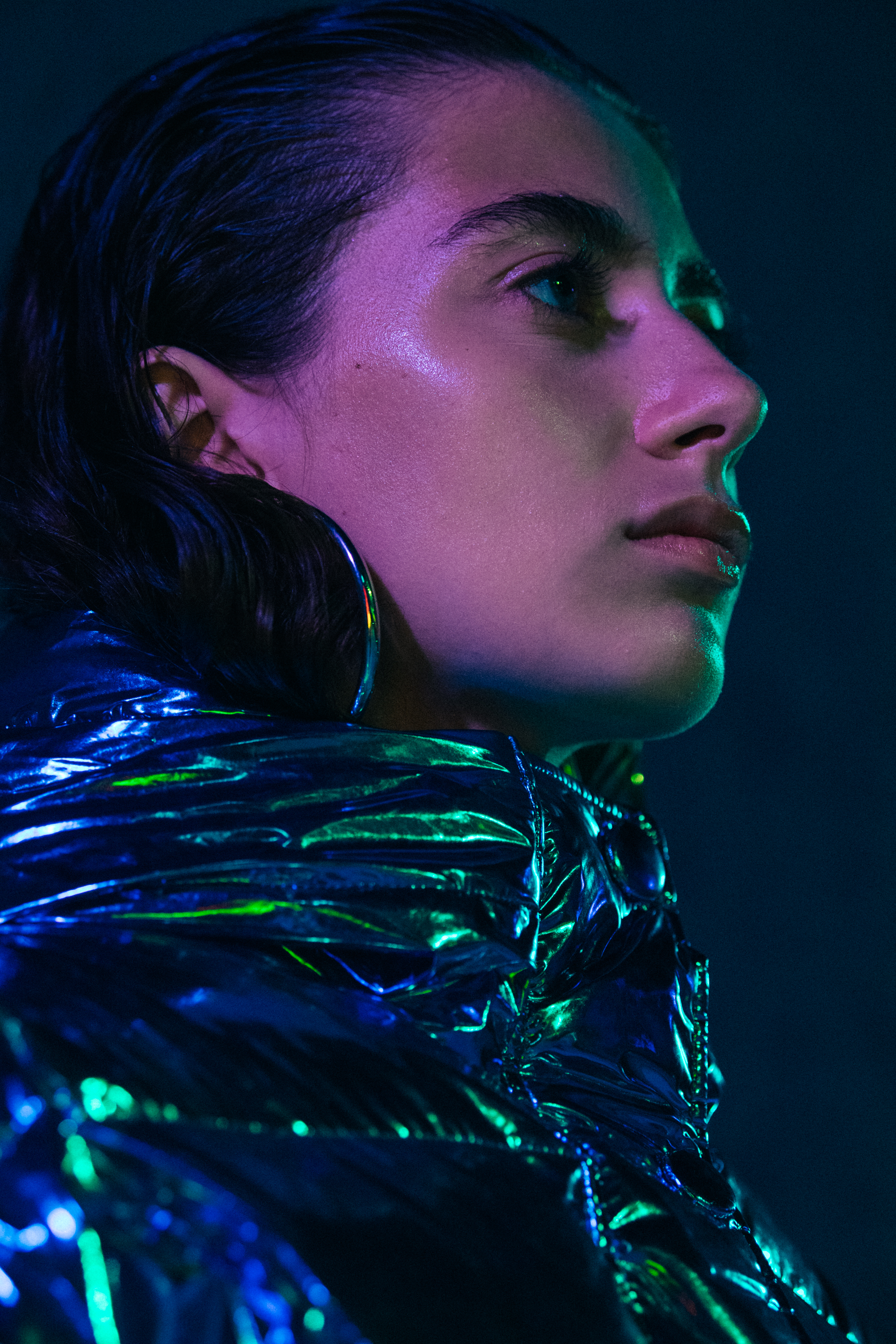 Models wearing metallic lenki lenki coats