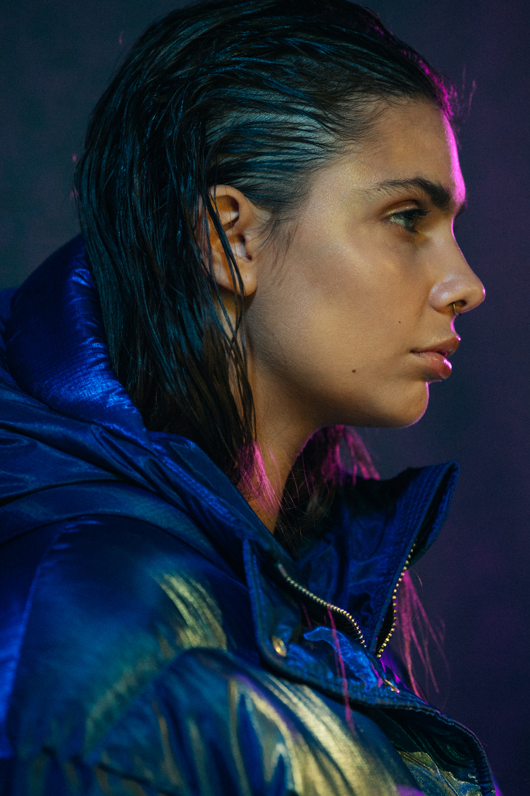 Models wearing metallic lenki lenki coats