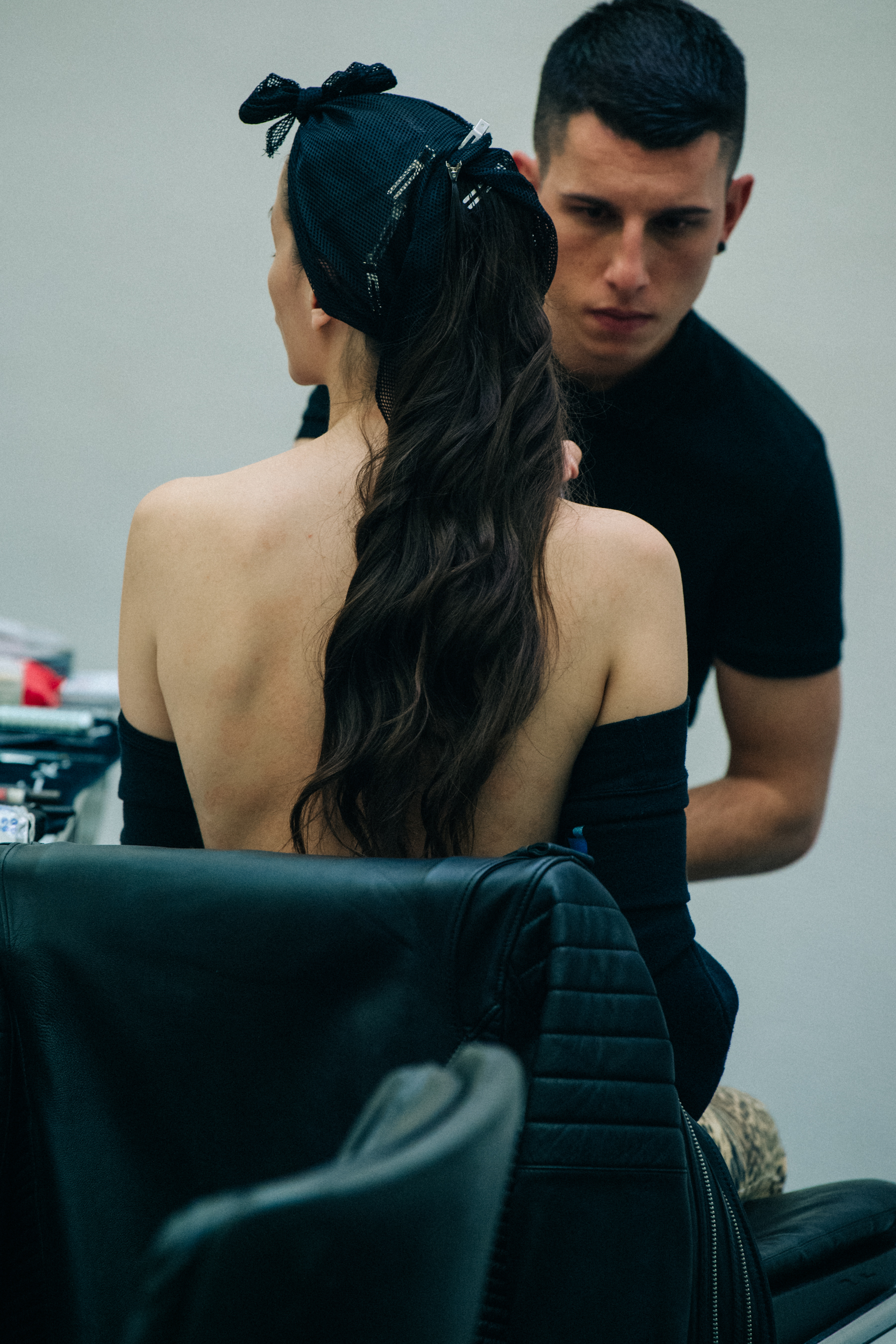Model having hair and makeup done