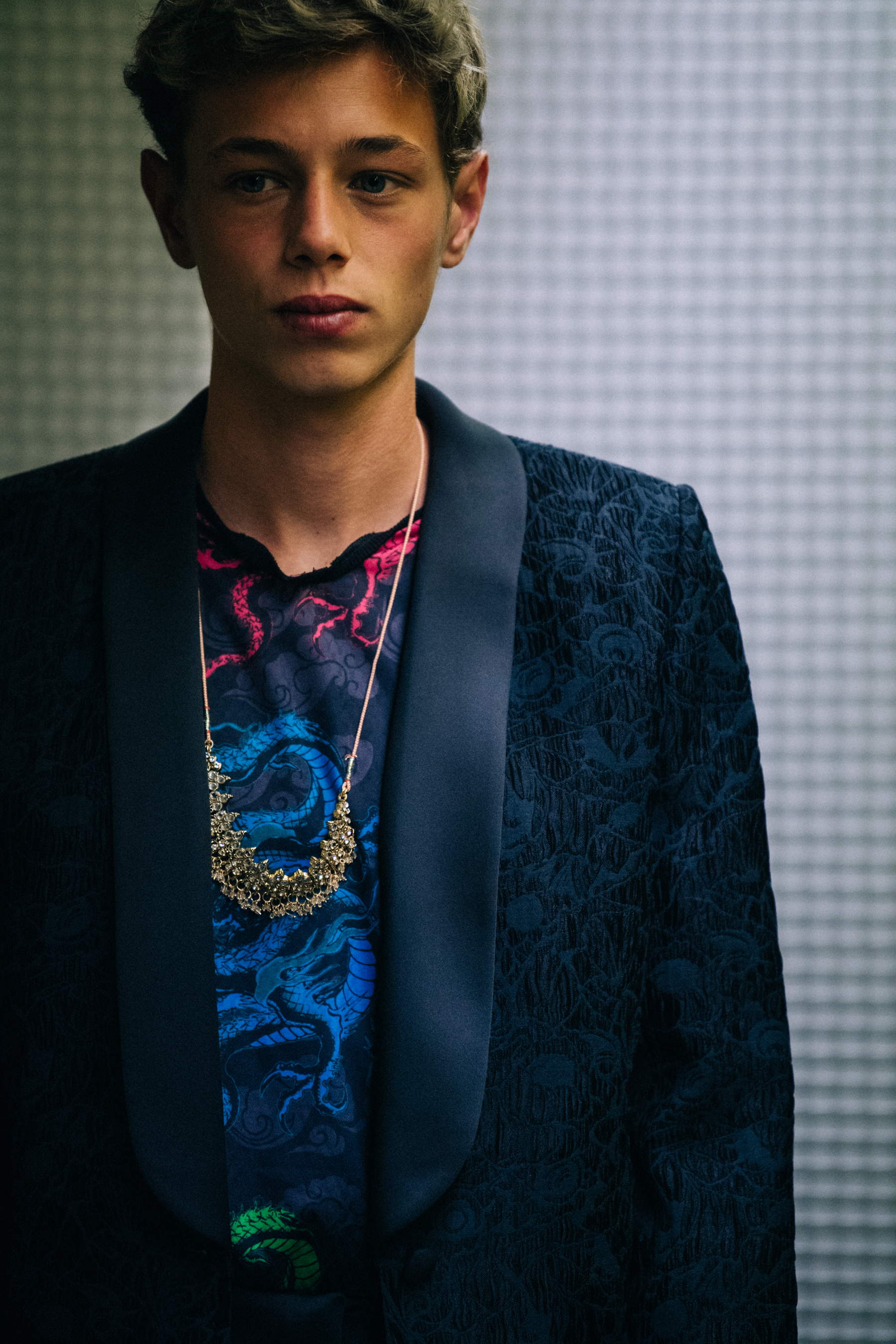 Model wearing Koche suit