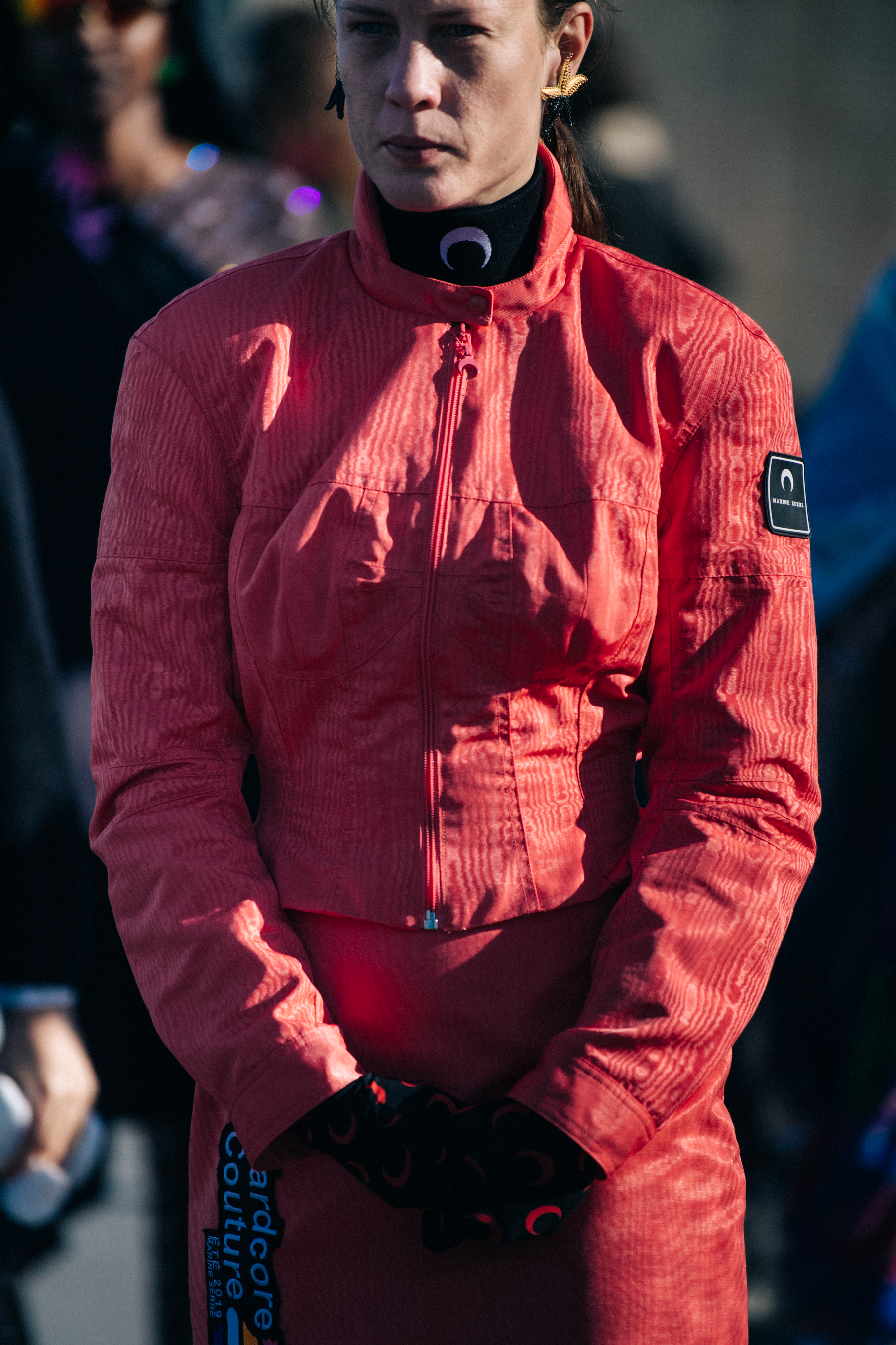 Model wearing pink Marine Serre outfit