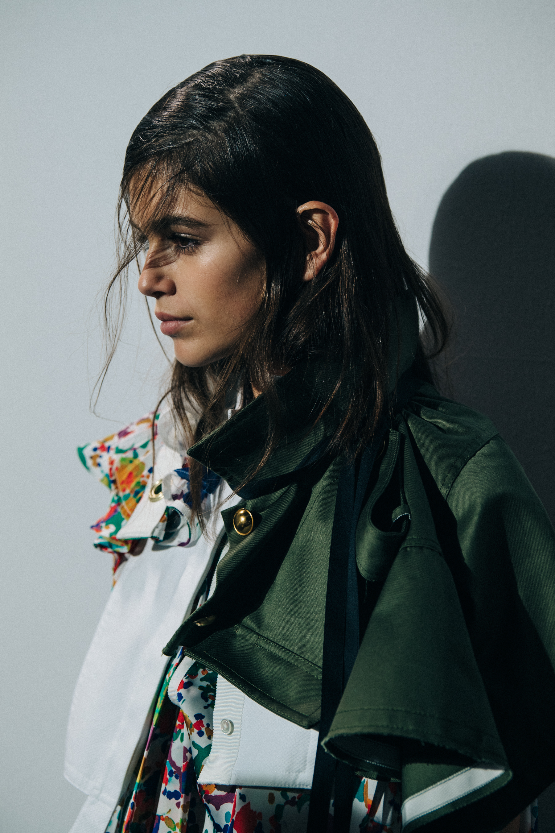Kaia Gerber backstage at Sacai