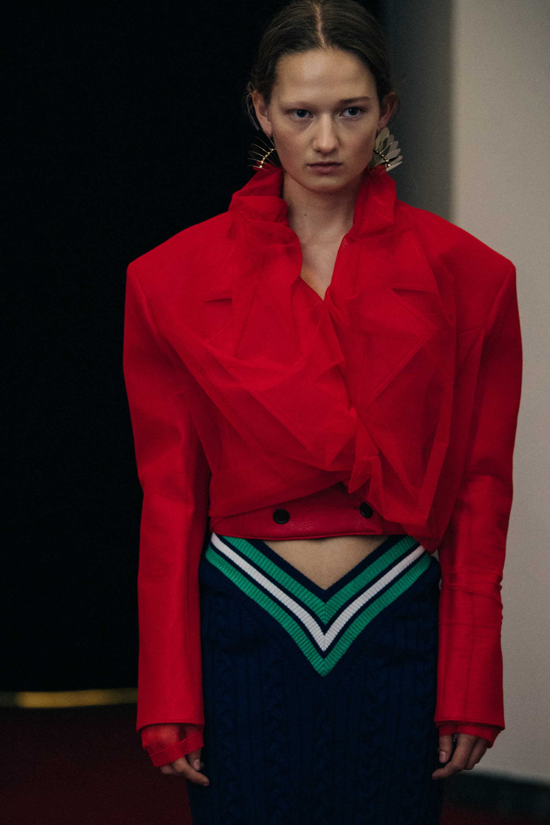 Model wearing red outfit at Y/Project