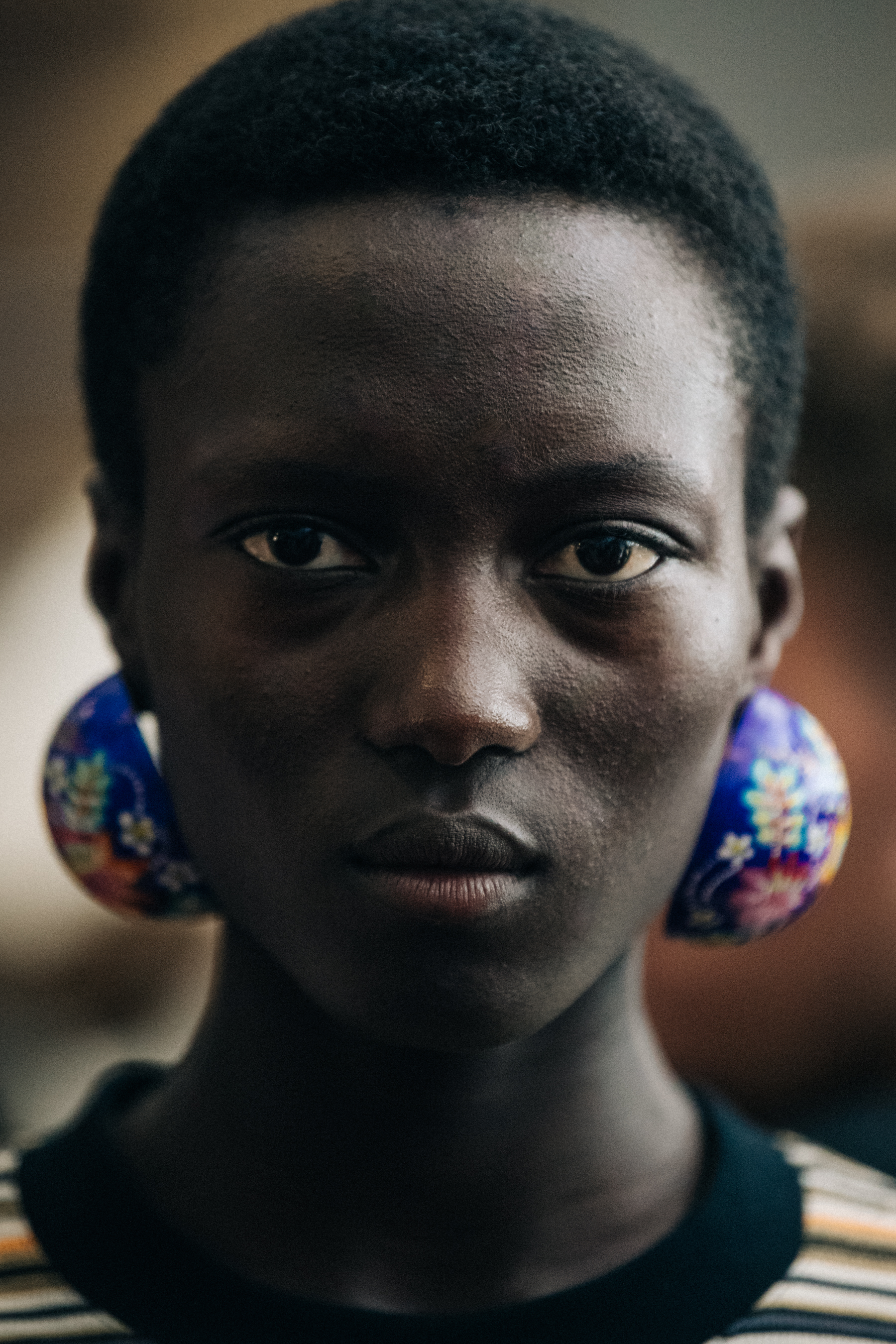 Portrait of model wearing large earrings