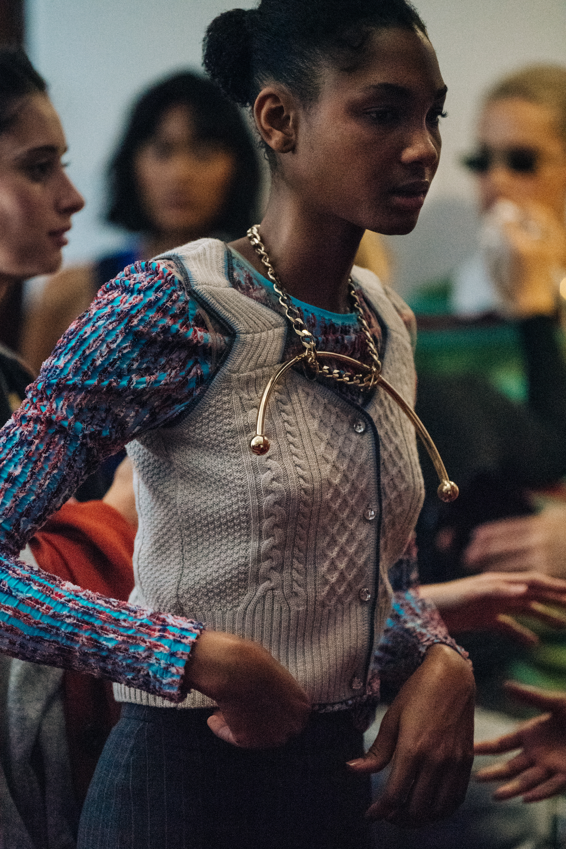 Model wearing colourful outfit at Y/Project
