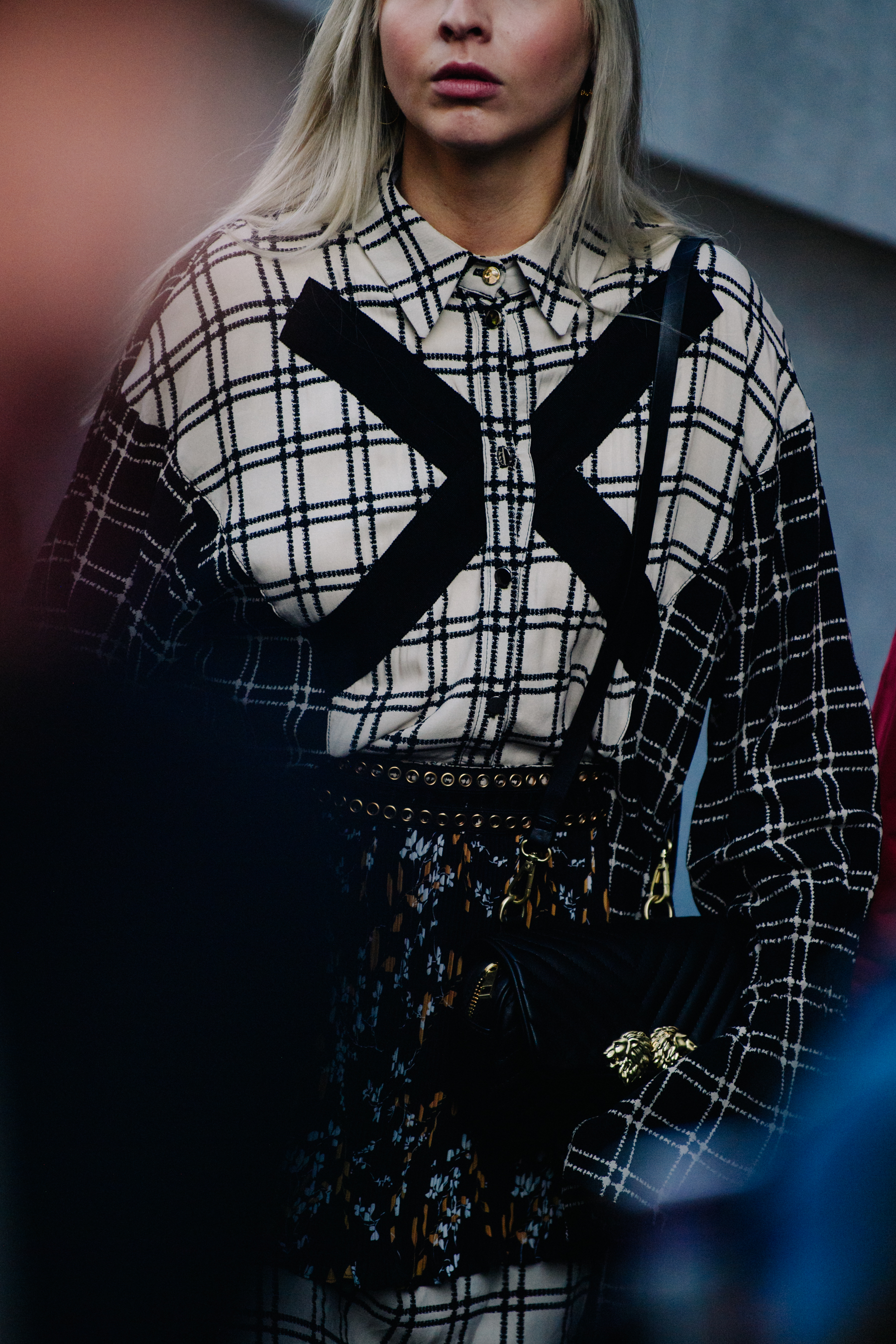 Russian woman wearing check dress