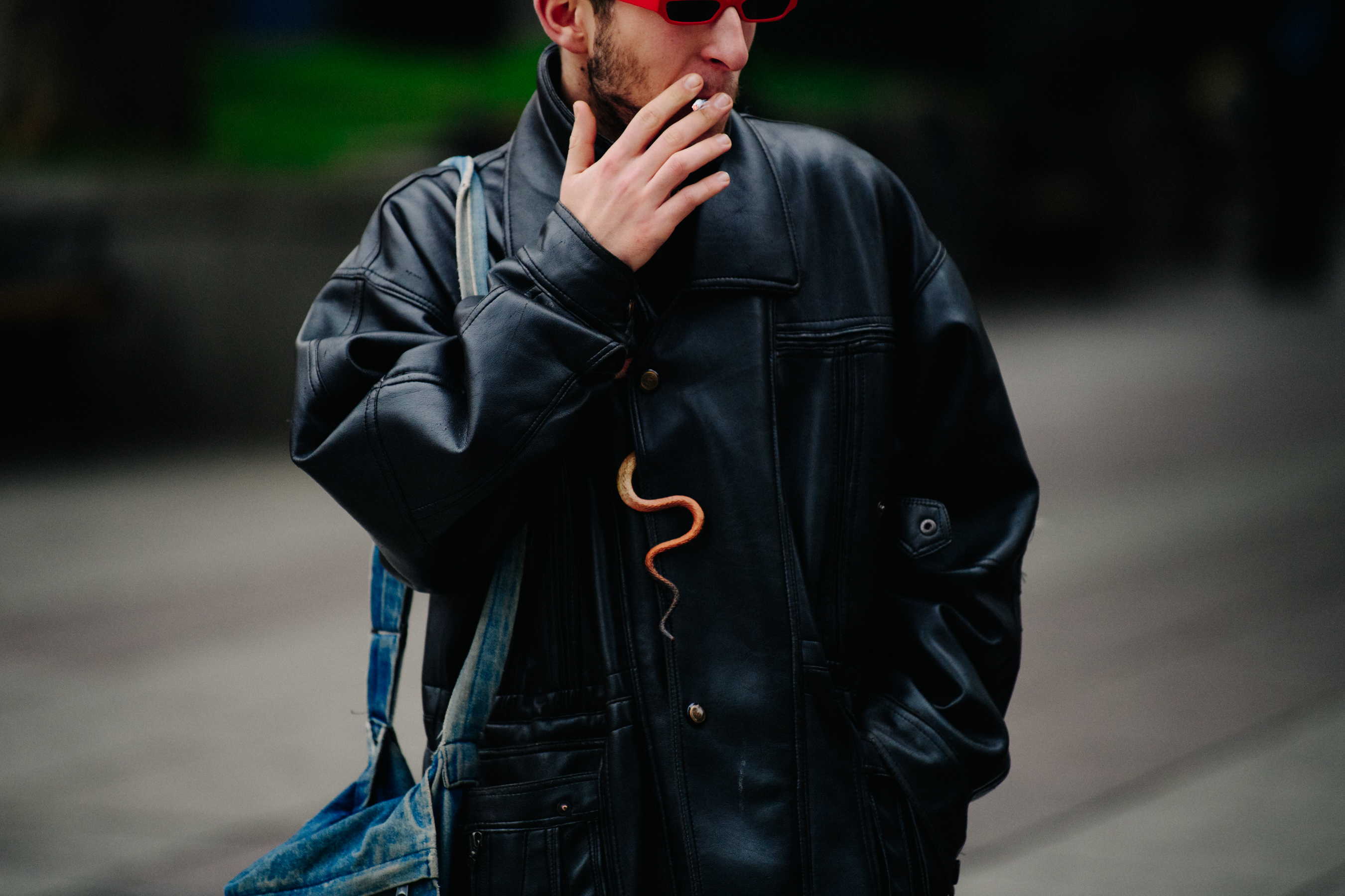 Man wearing leather jacket