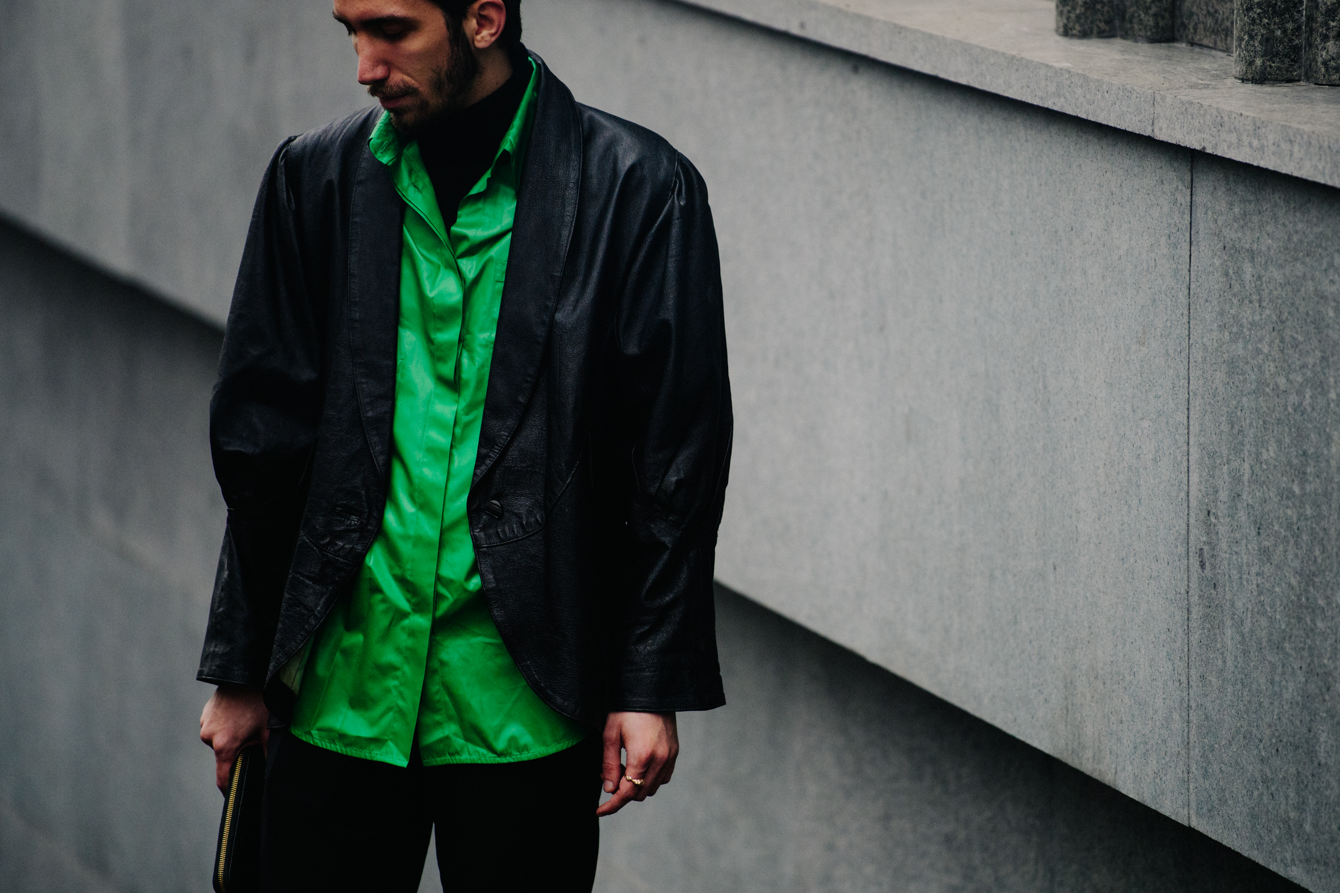 Man wearing green shirt
