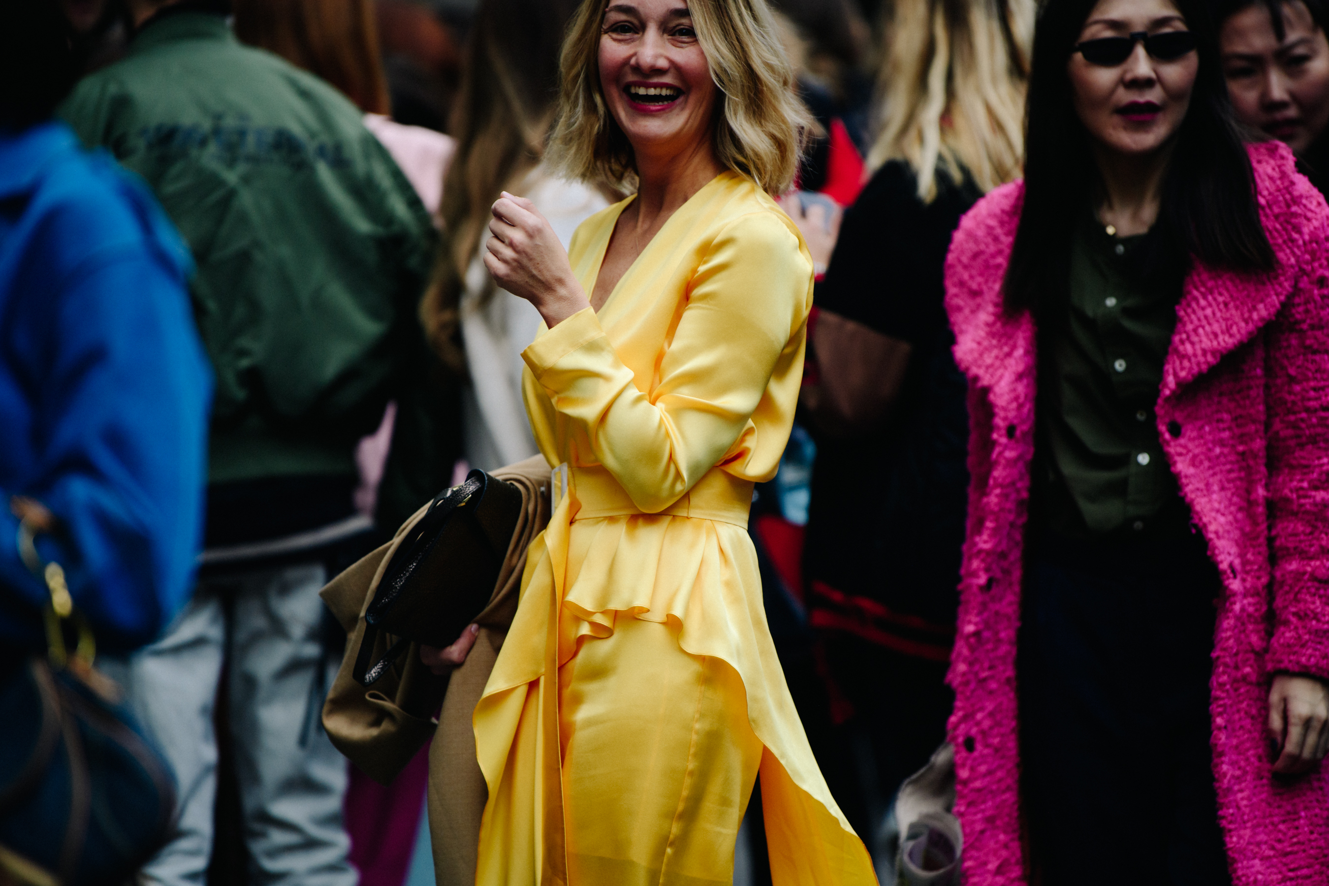 Woman wearing yellow dress