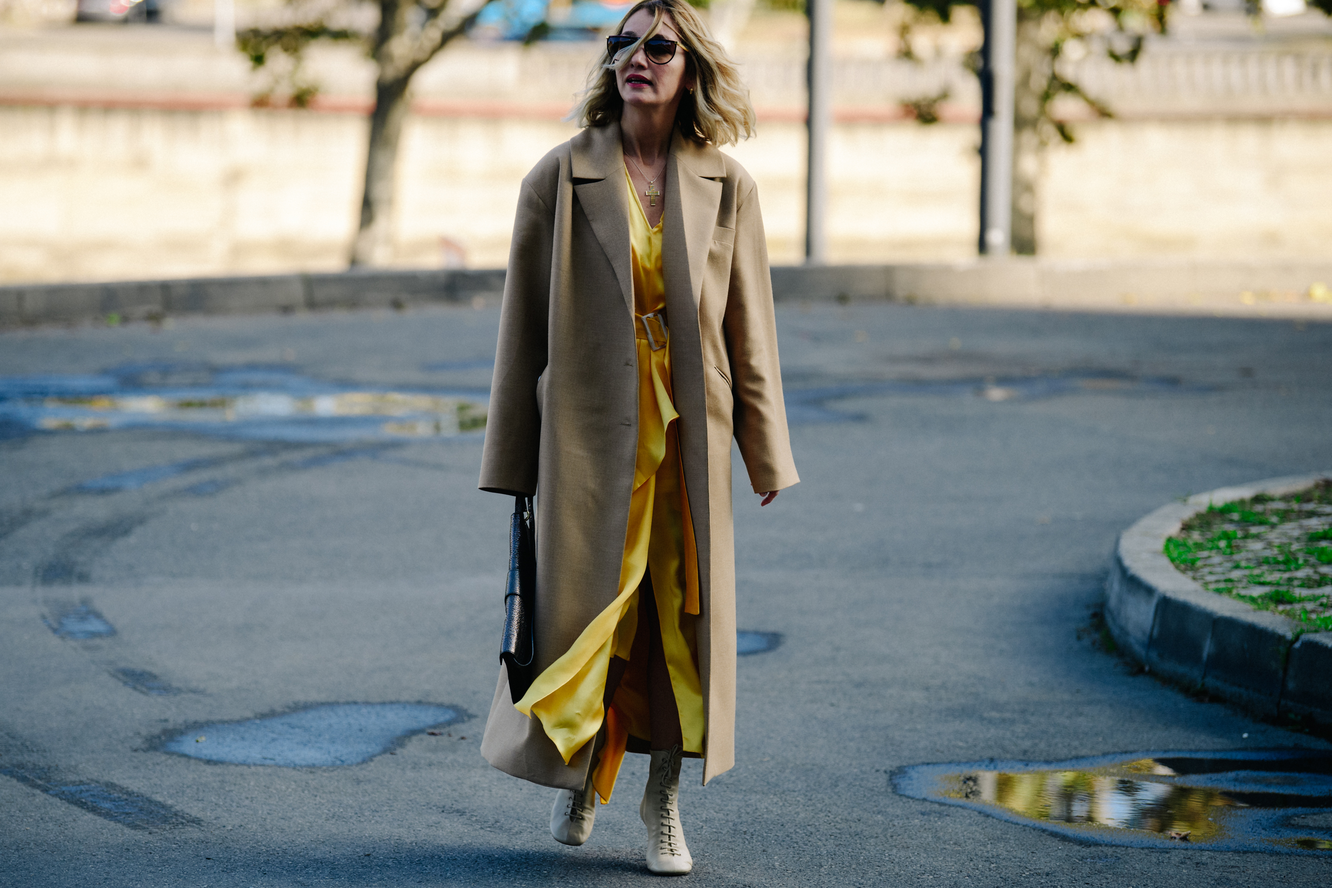 Woman wearing yellow dress