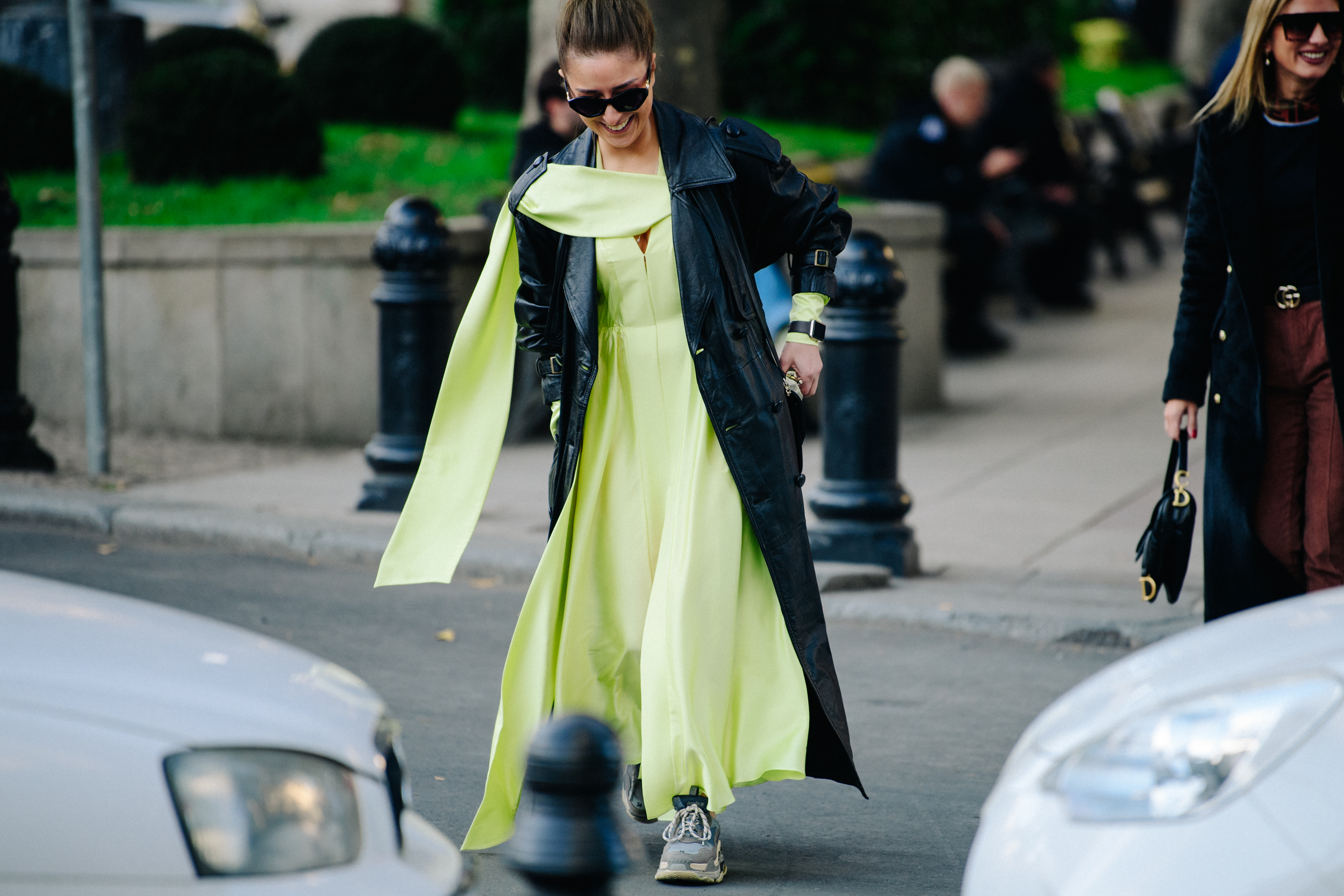 Woman wearing green dress