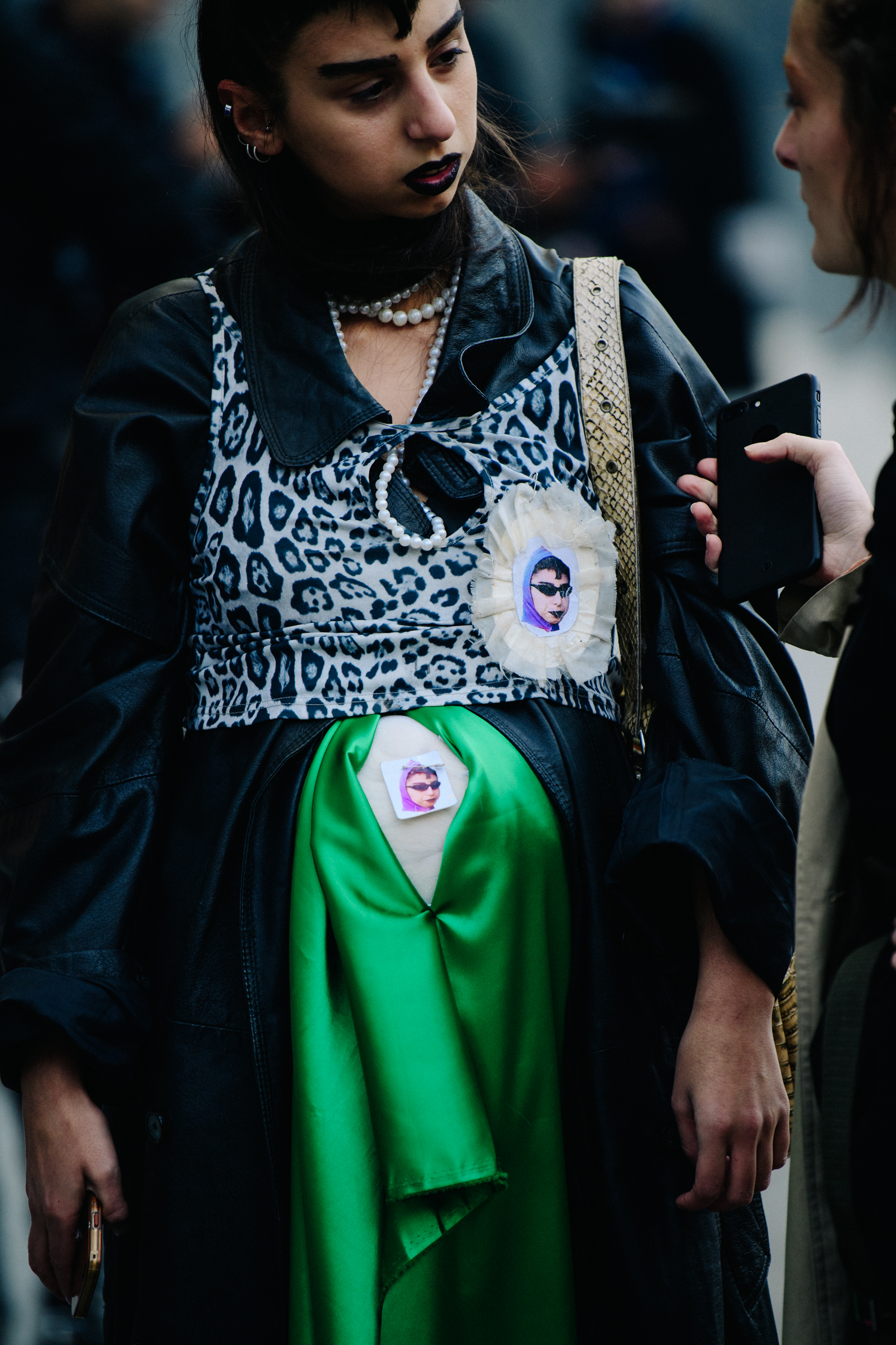 Woman wearing green skirt