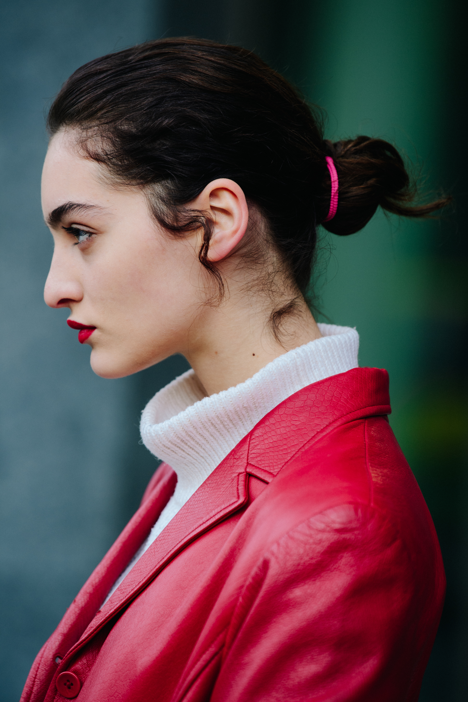 Georgian model wearing red