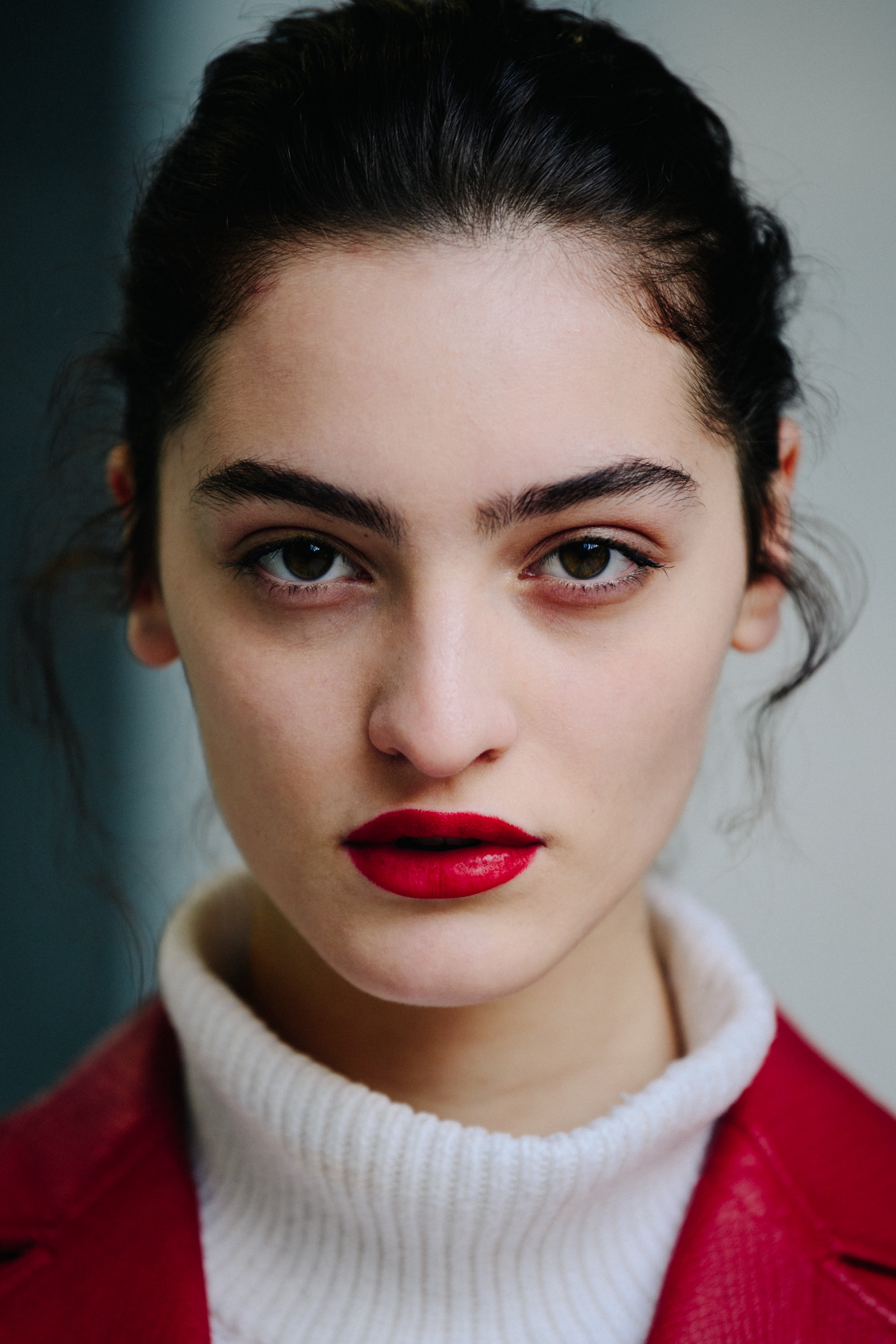 Portrait of Georgian model with red lipstick