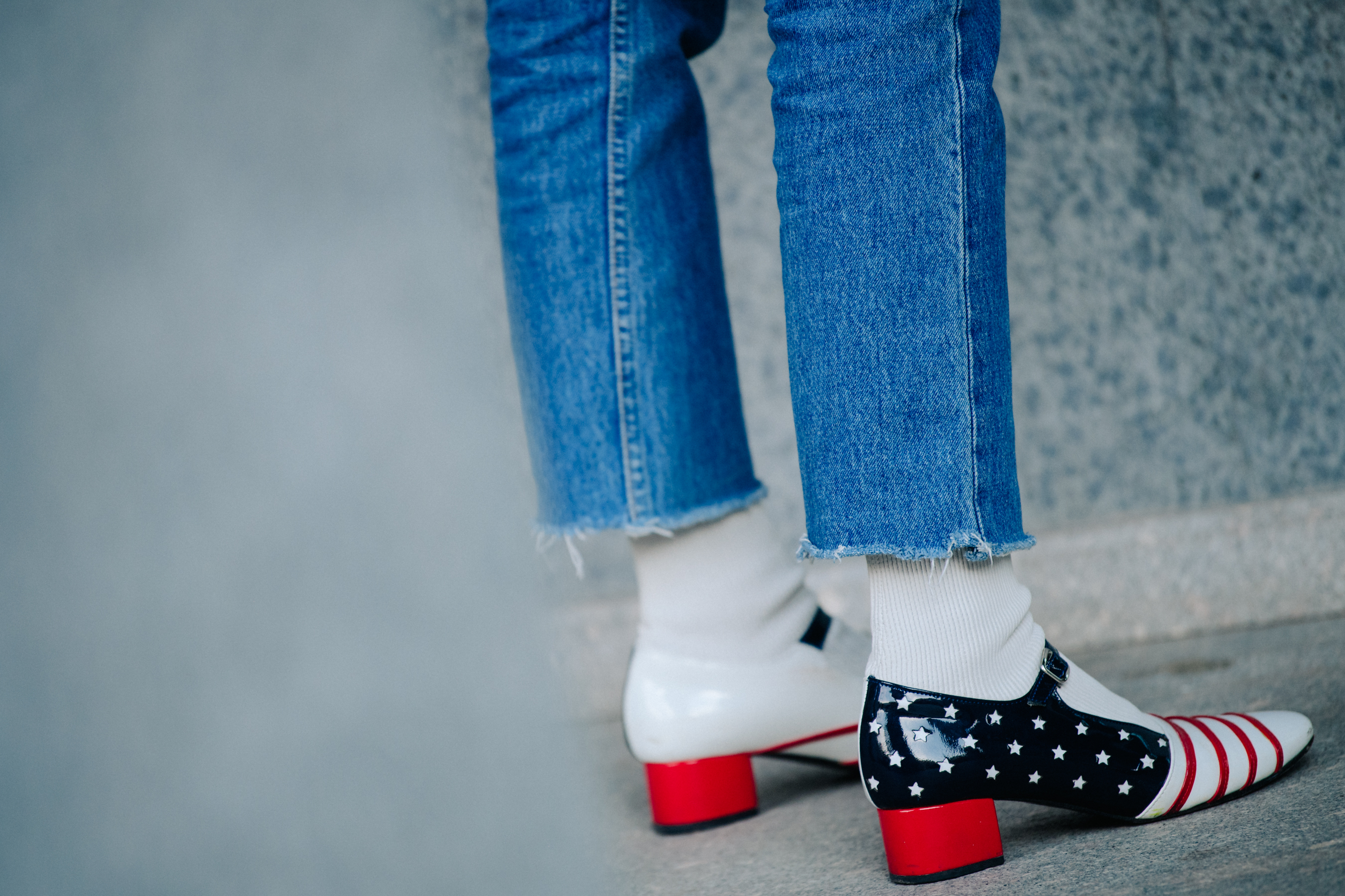 Georgian model wearing red shoes