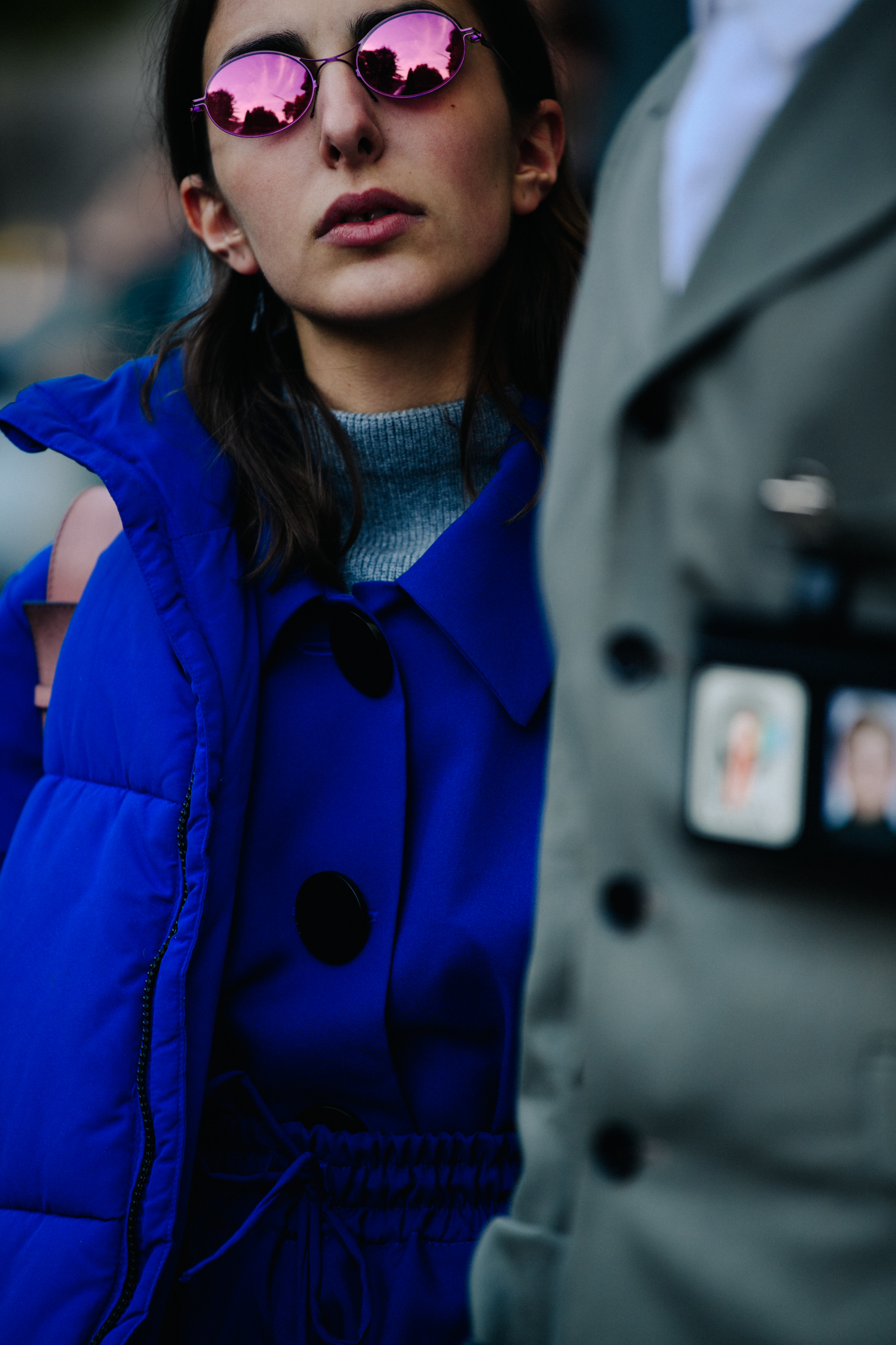 Woman wearing blue outfit