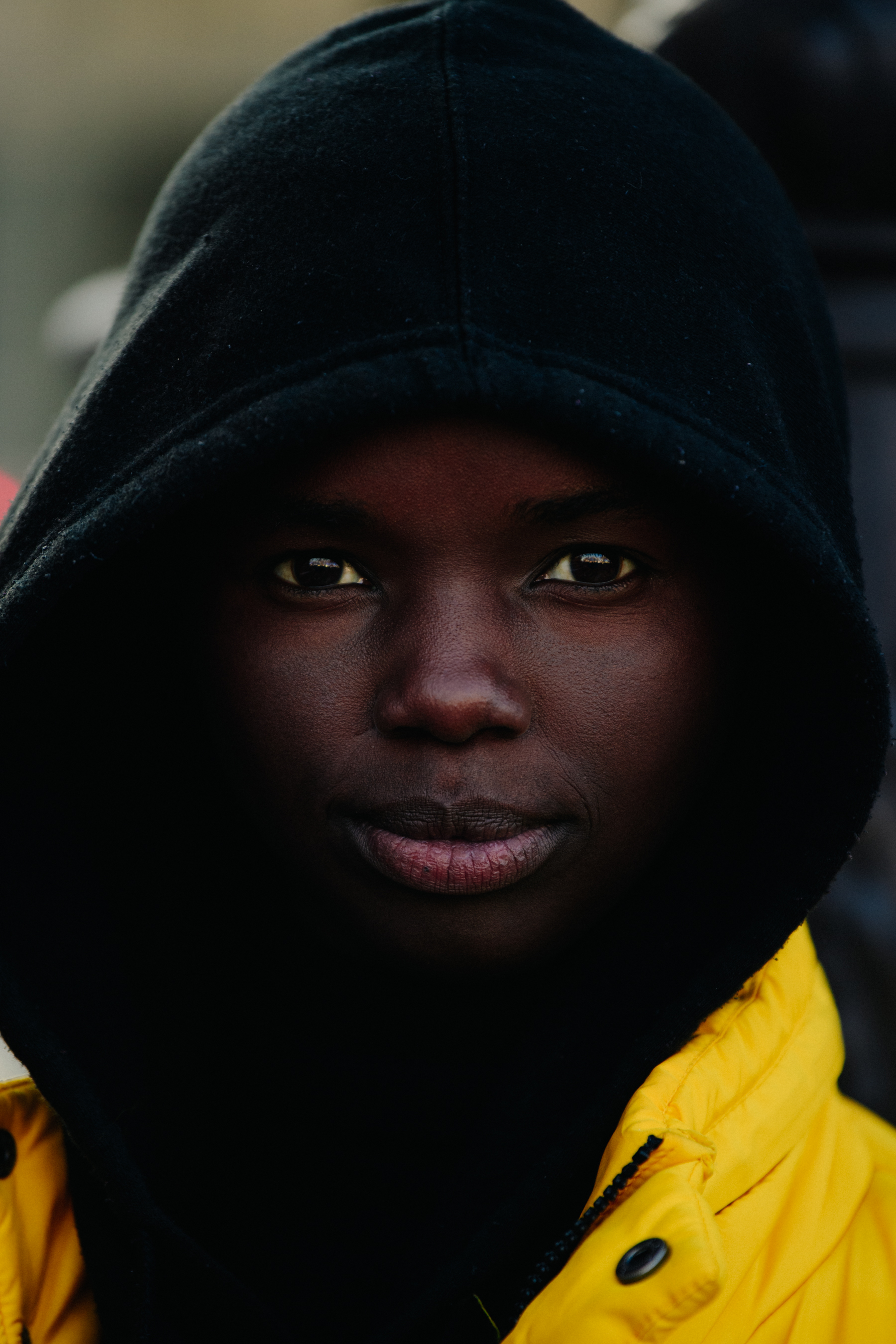 Portrait of model wearing black hoodie