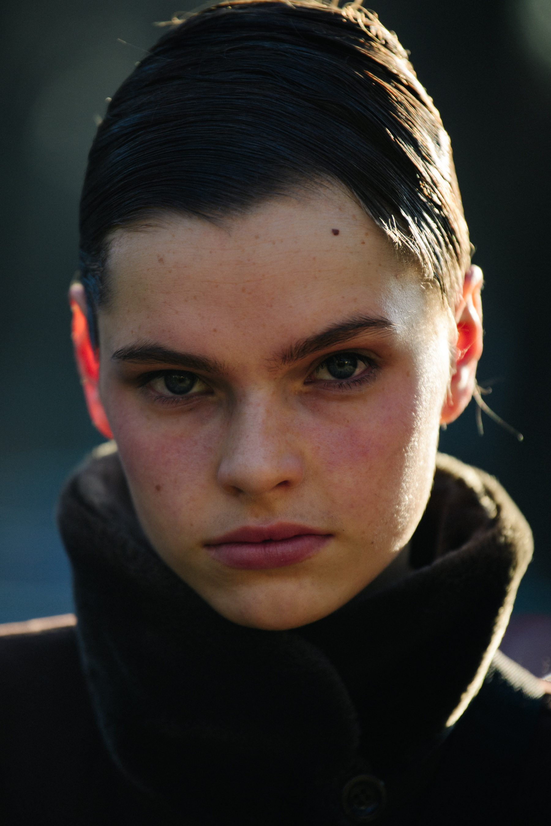Portrait of model with slick hair