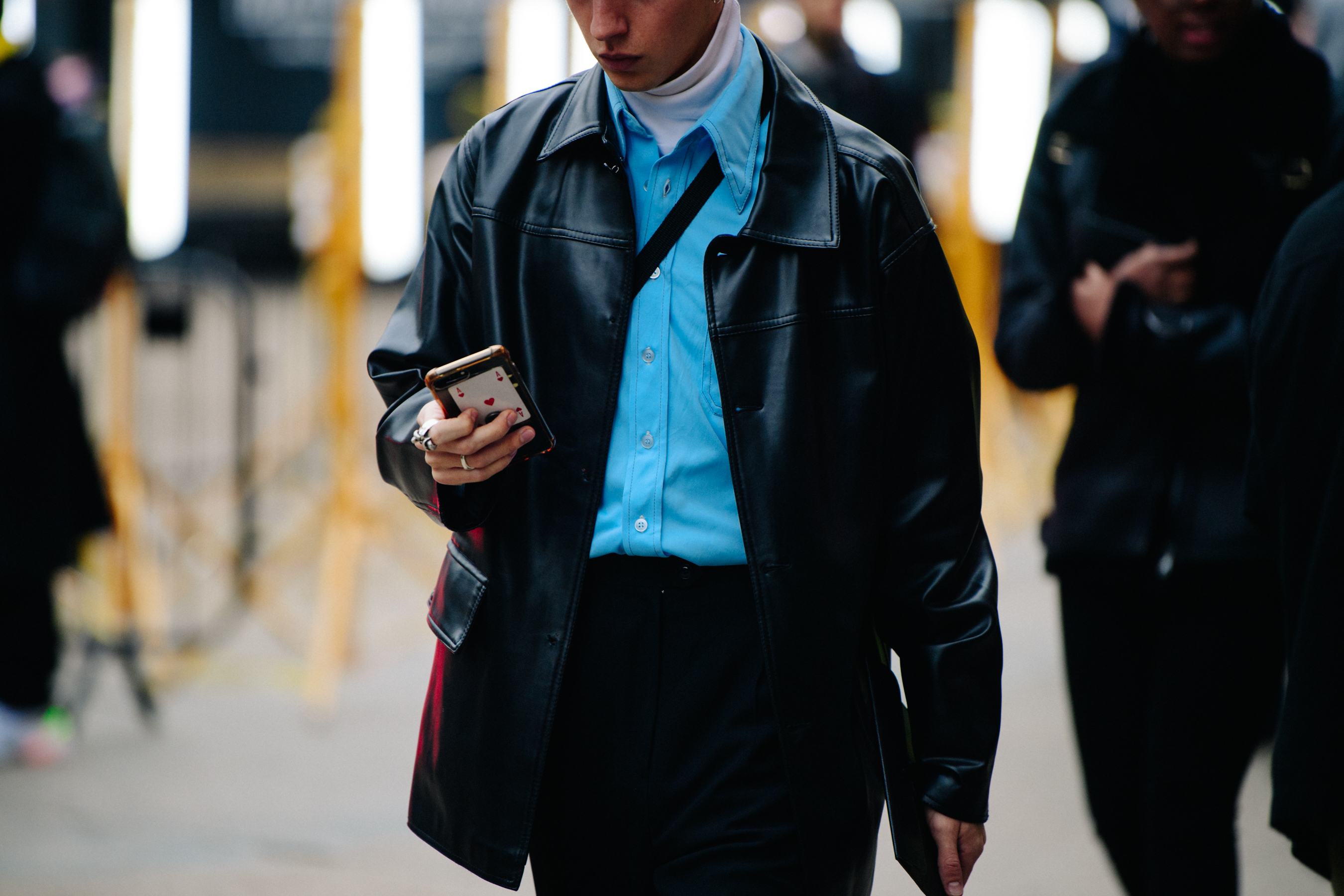 Man wearing leather jacket