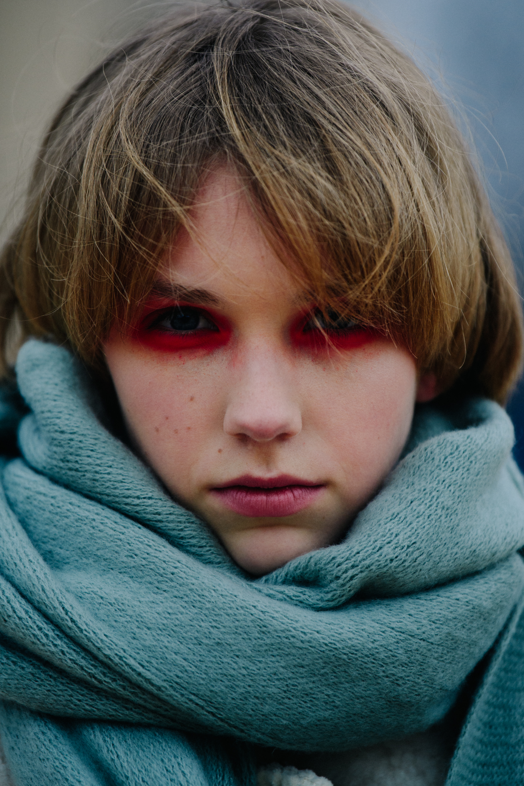 Portrait of model with red eye makeup
